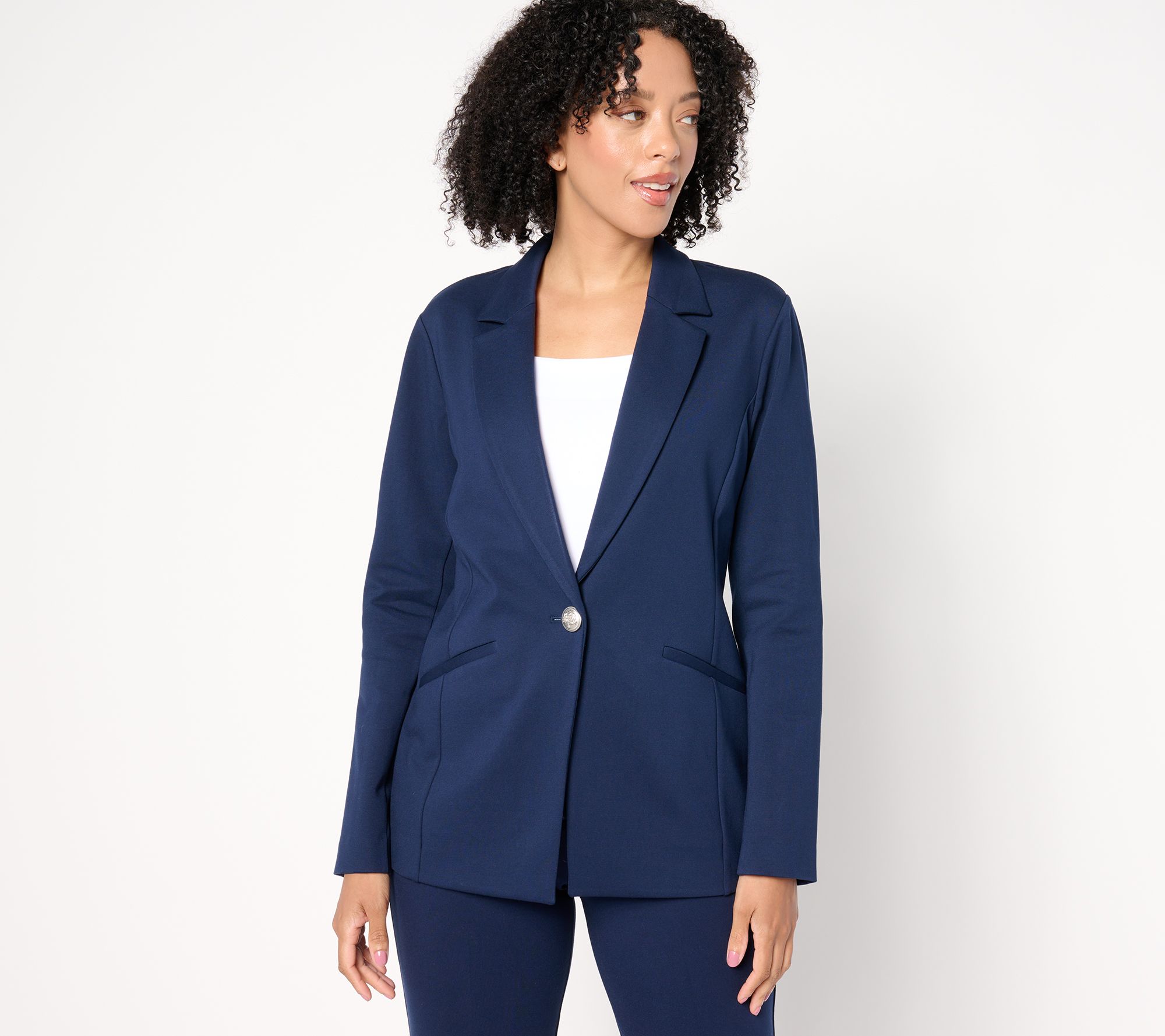 Tailored by Susan Graver Regular Smart Ponte 350 Notch Collar Blazer