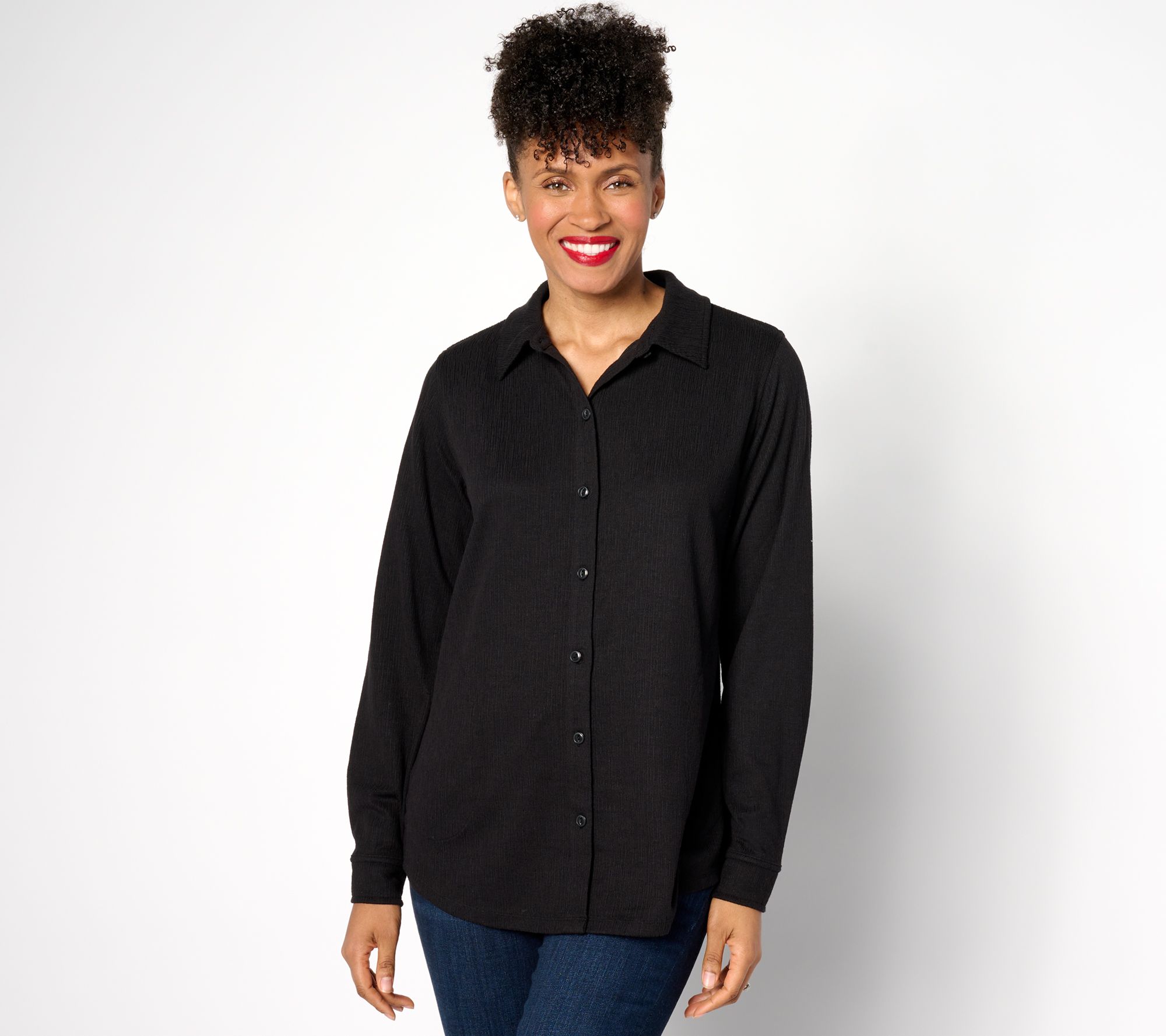 "As Is" Joan Rivers Textured Knit Boyfriend Shirt