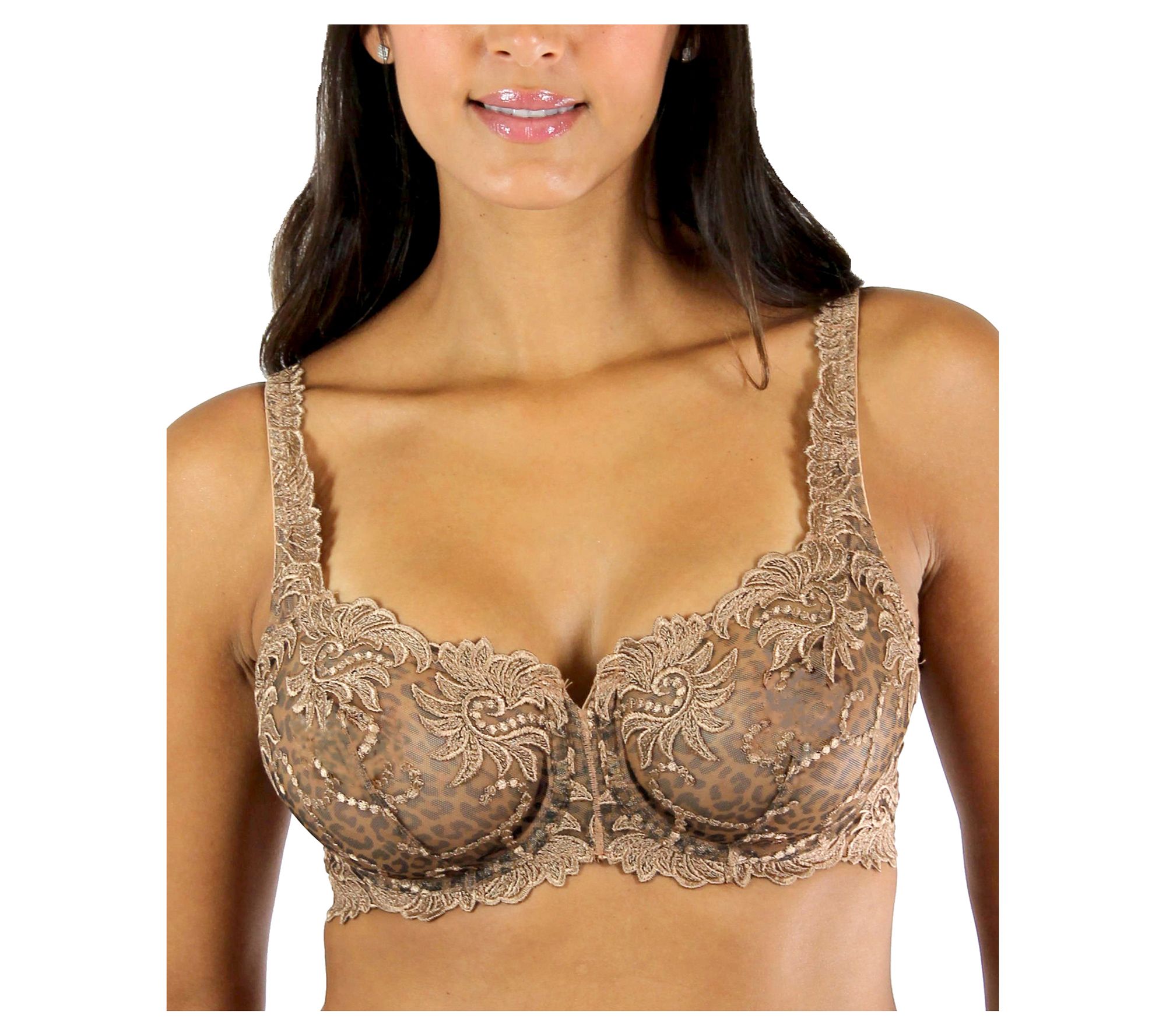 Lunaire Animal Print Mesh Underwire Bra with Embroidery Detail