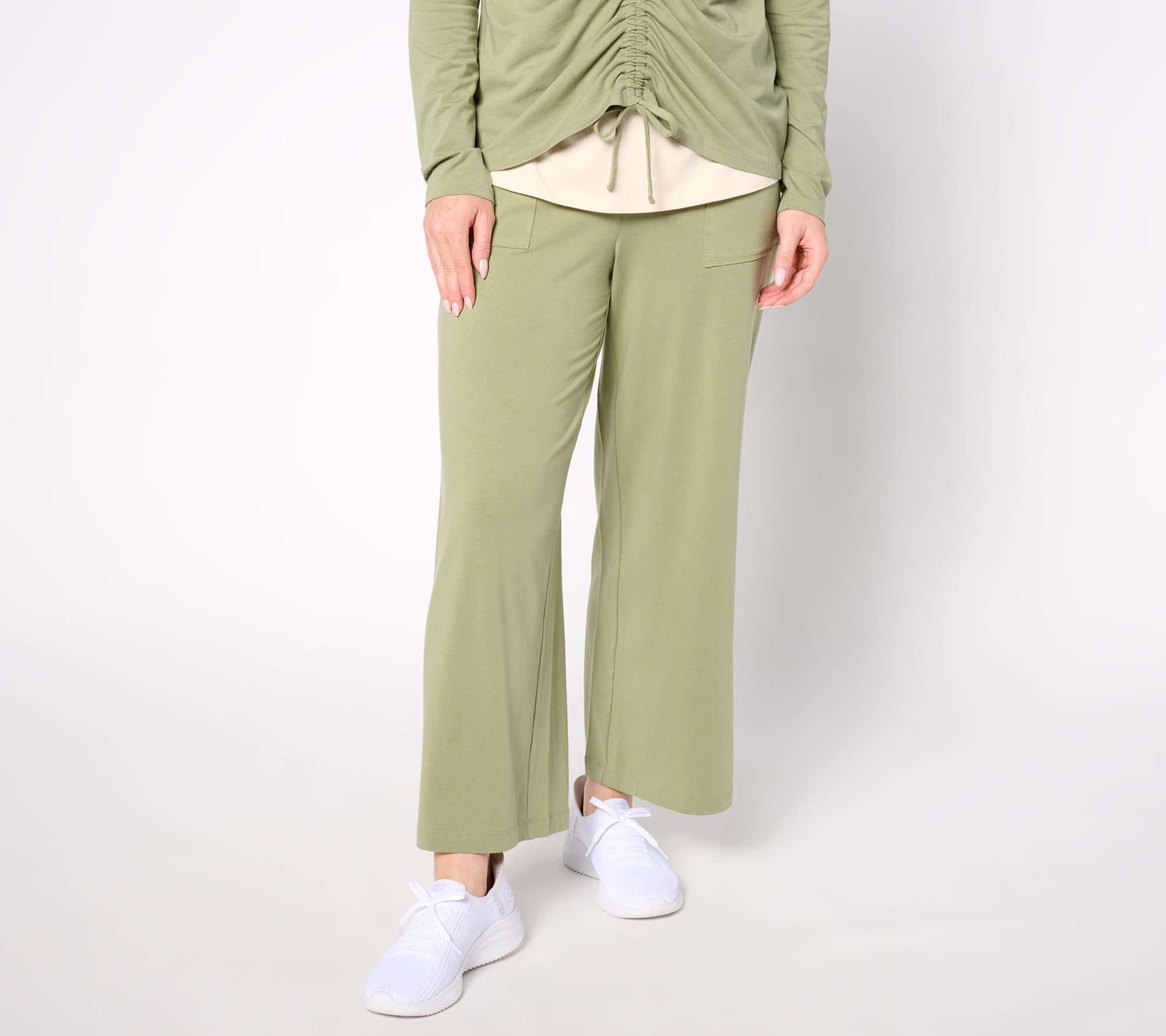 AnyBody Regular Cozy Knit Wide Leg Ankle Pants with Foldover Waistband