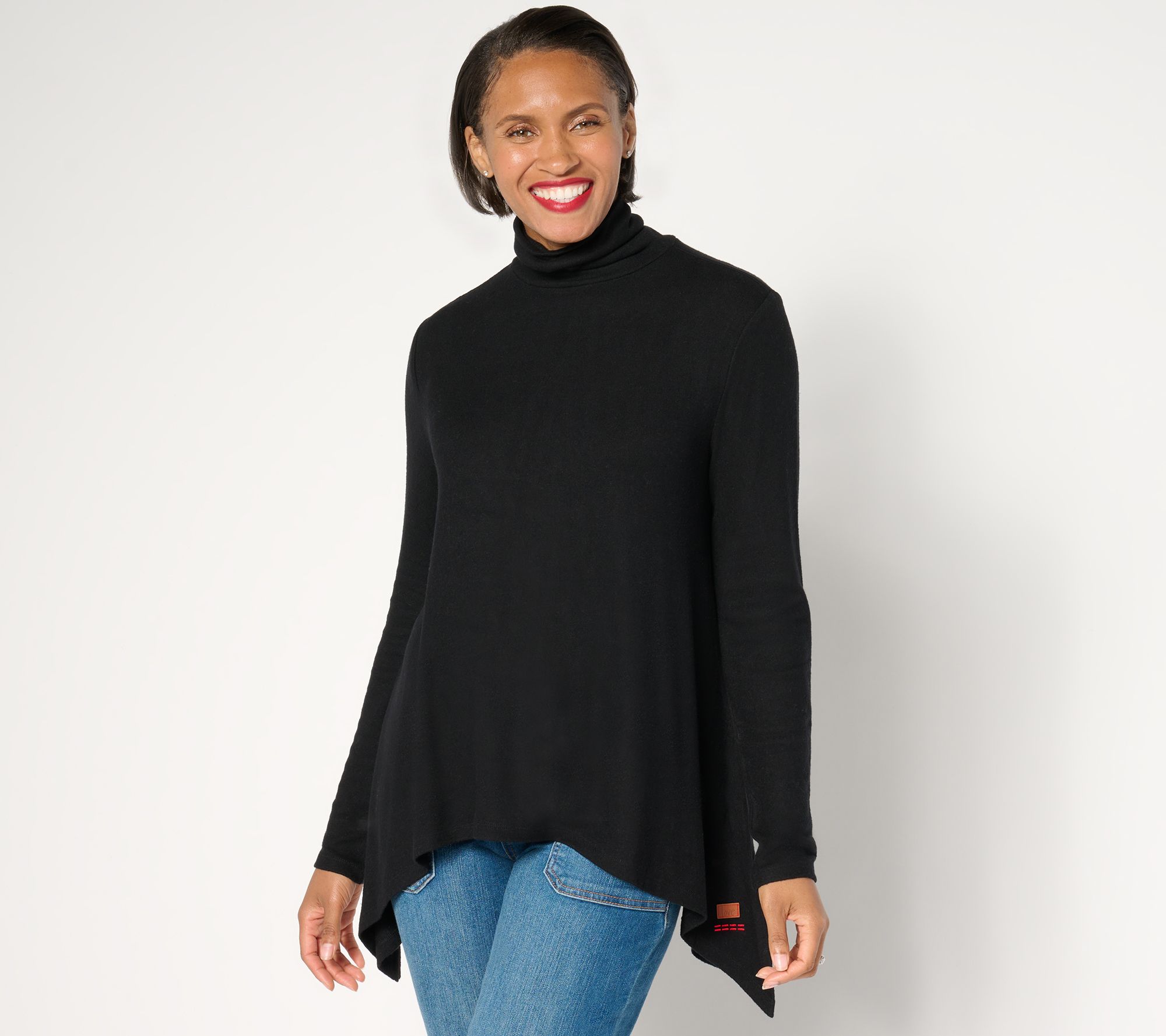 Peace Love World Comfy Turtleneck Sharkbite hem Long-Sleeve Top