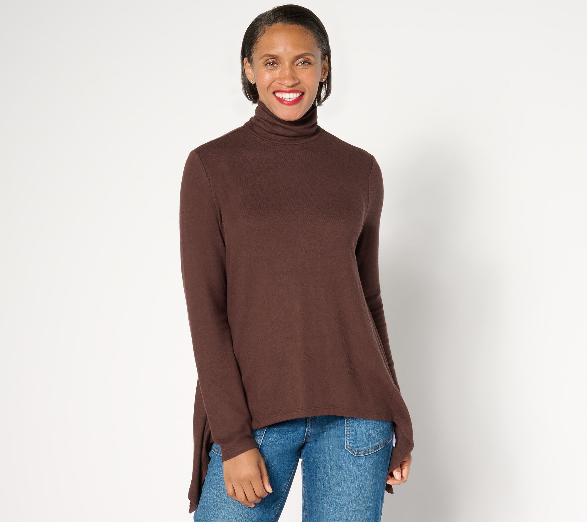Peace Love World Comfy Turtleneck Sharkbite hem Long-Sleeve Top