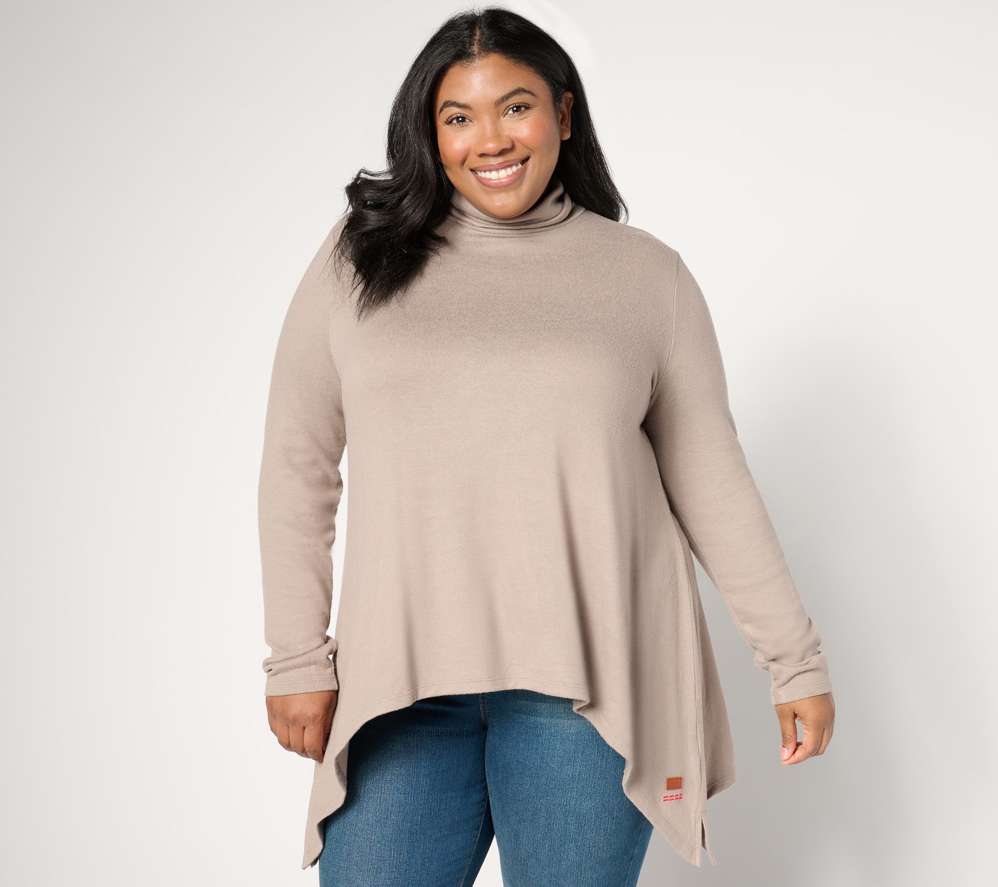 Peace Love World Comfy Turtleneck Sharkbite hem Long-Sleeve Top