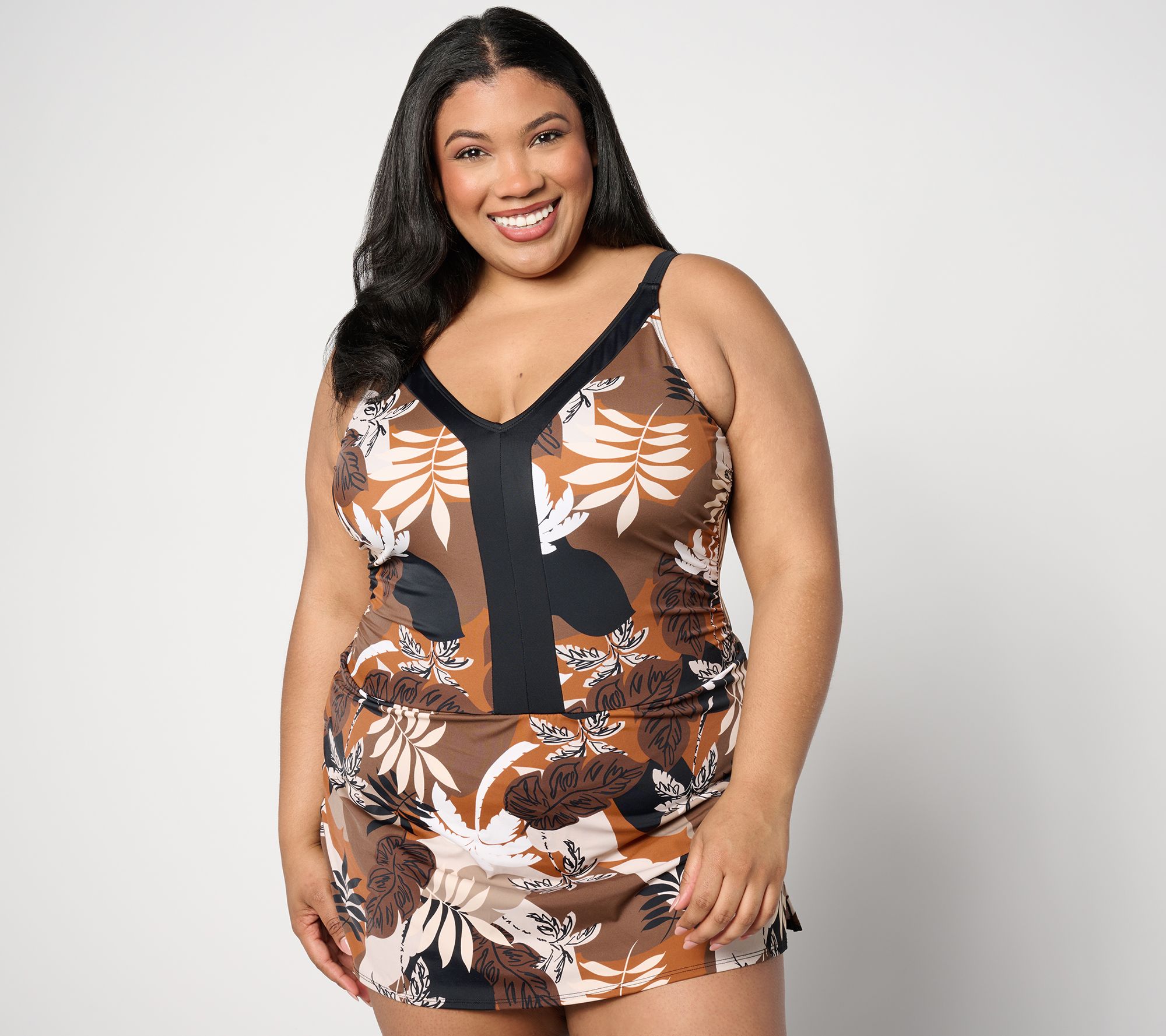 "As Is" Susan Graver Soleil V-Neck Color Blocked Swim Dress