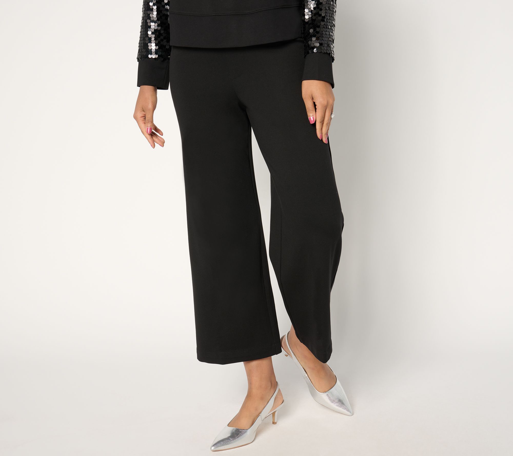 by Stacy London Petite Ponte Wide Leg Cropped Pant