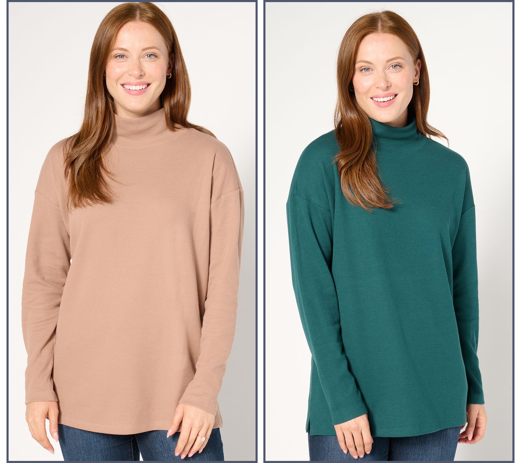 Denim & Co. Essentials Petite 2-Pack Mock Neck Tunics