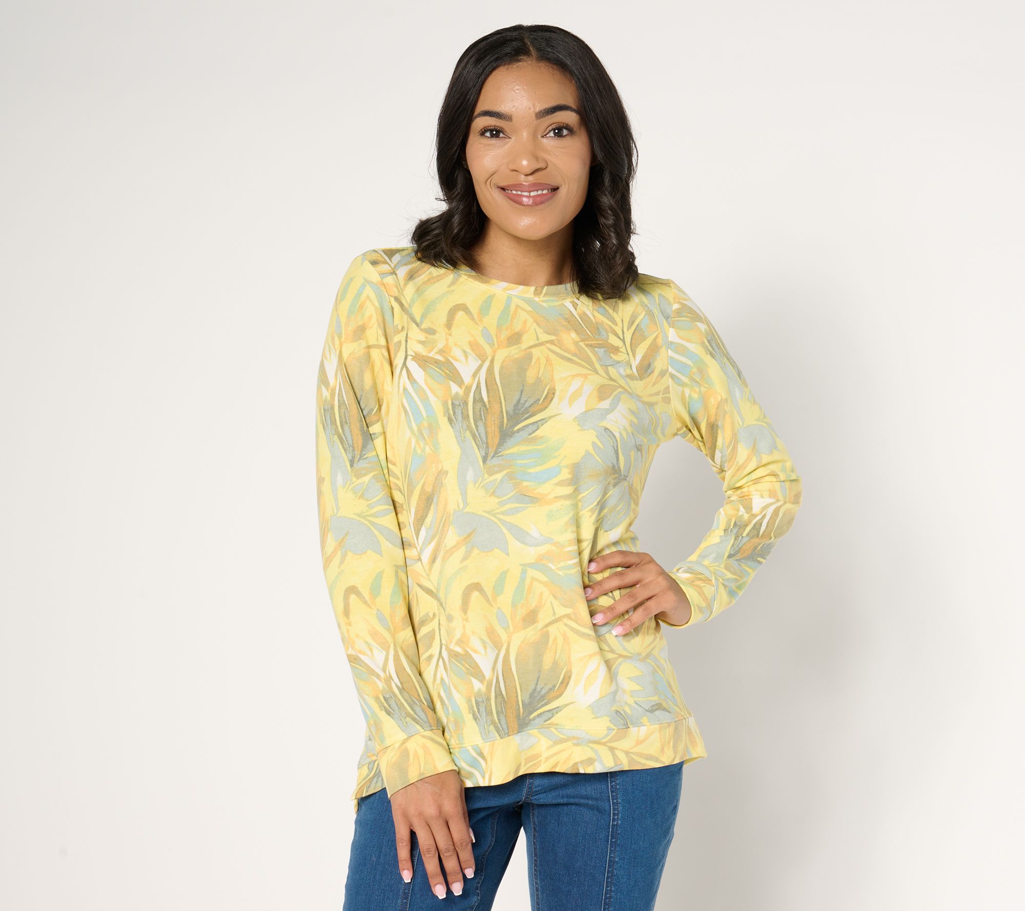 Denim & Co. Soft Blend Knit Printed Long Sleeve Pullover