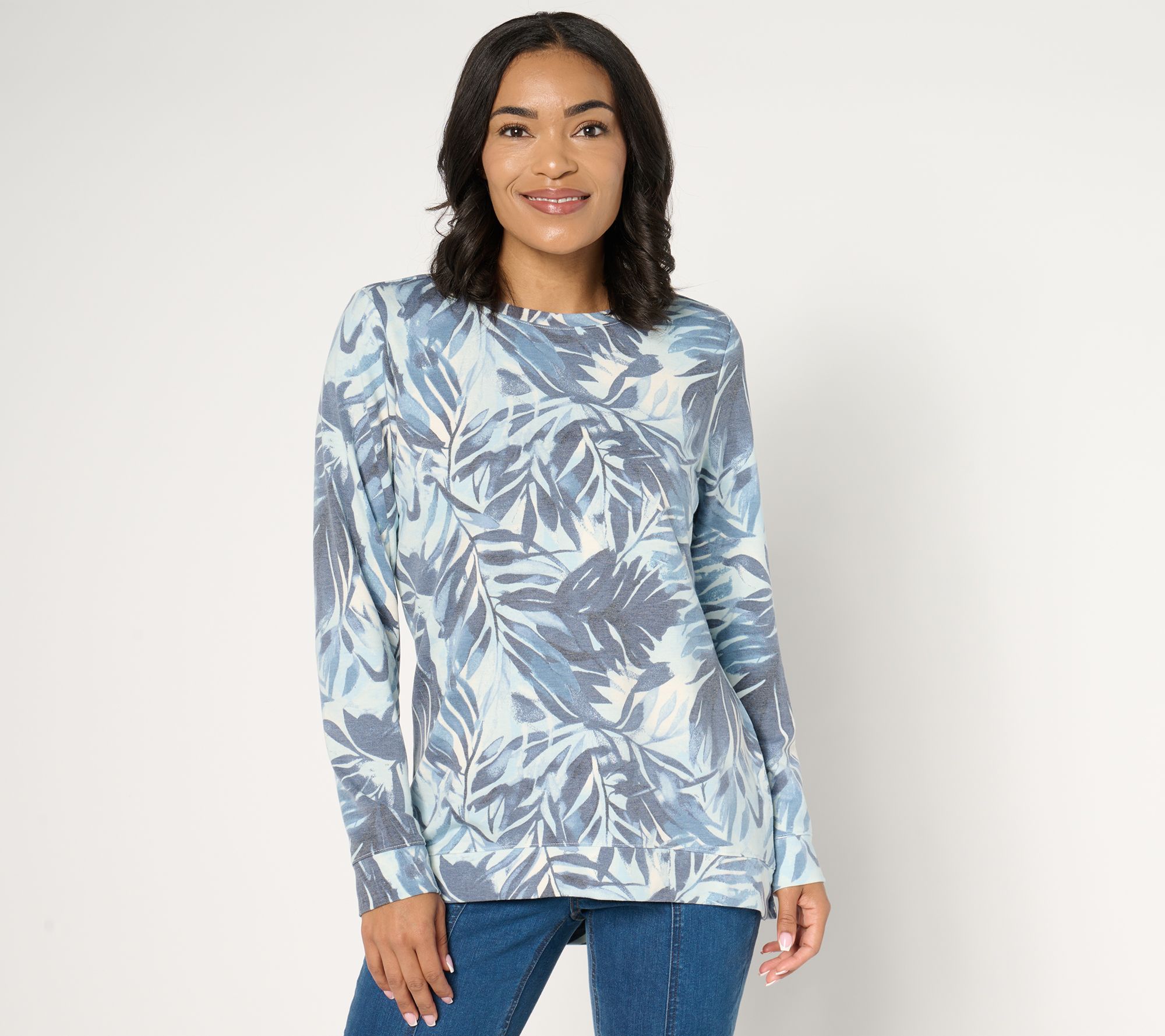 Denim & Co. Soft Blend Knit Printed Long Sleeve Pullover