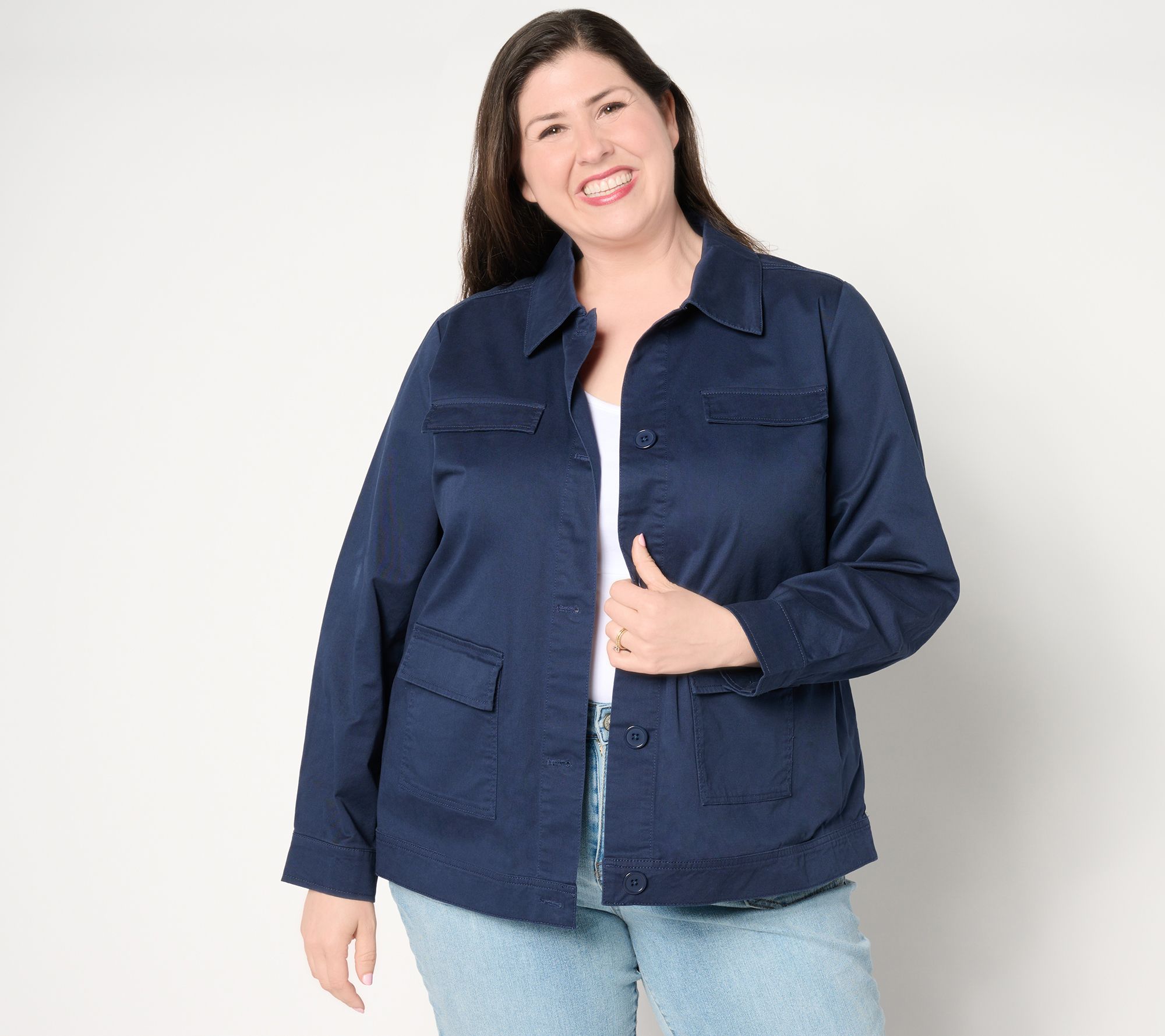 "As Is" Denim & Co. EasyWear Twill Button Front Jacket