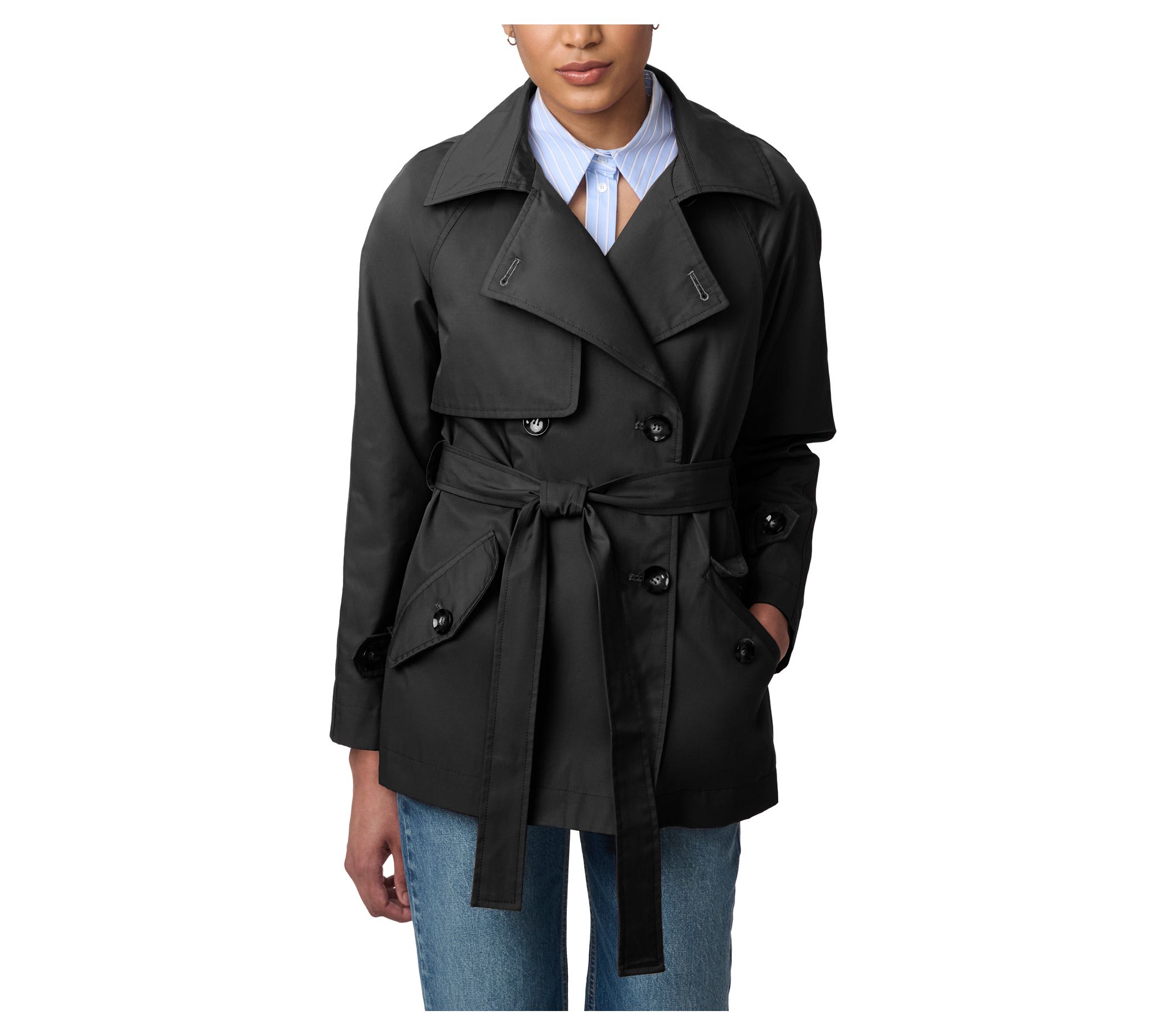 Bernardo Short Belted Packable Trench Coat QVC