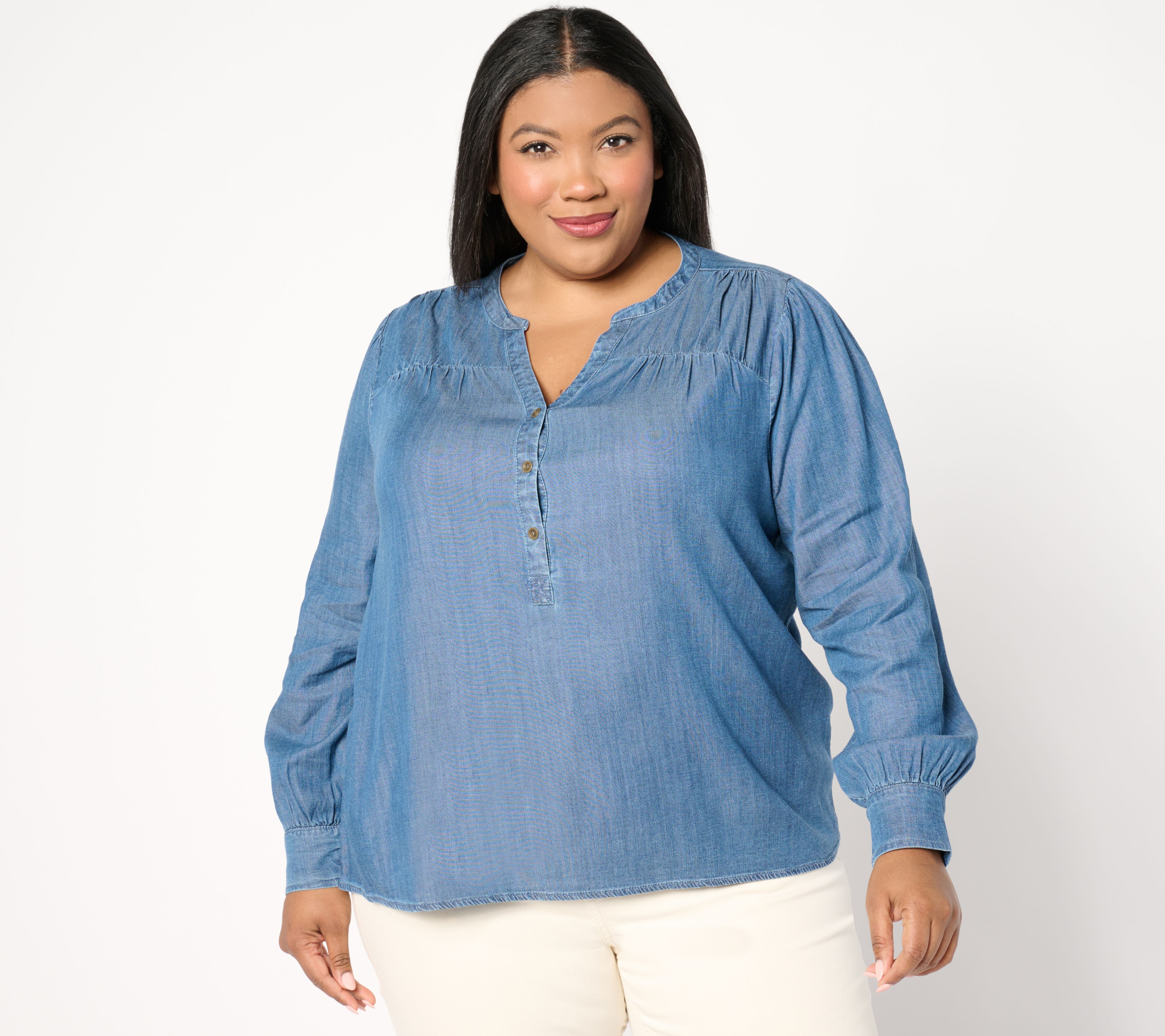 "As Is" AnyBody Drapey Denim Henley Top