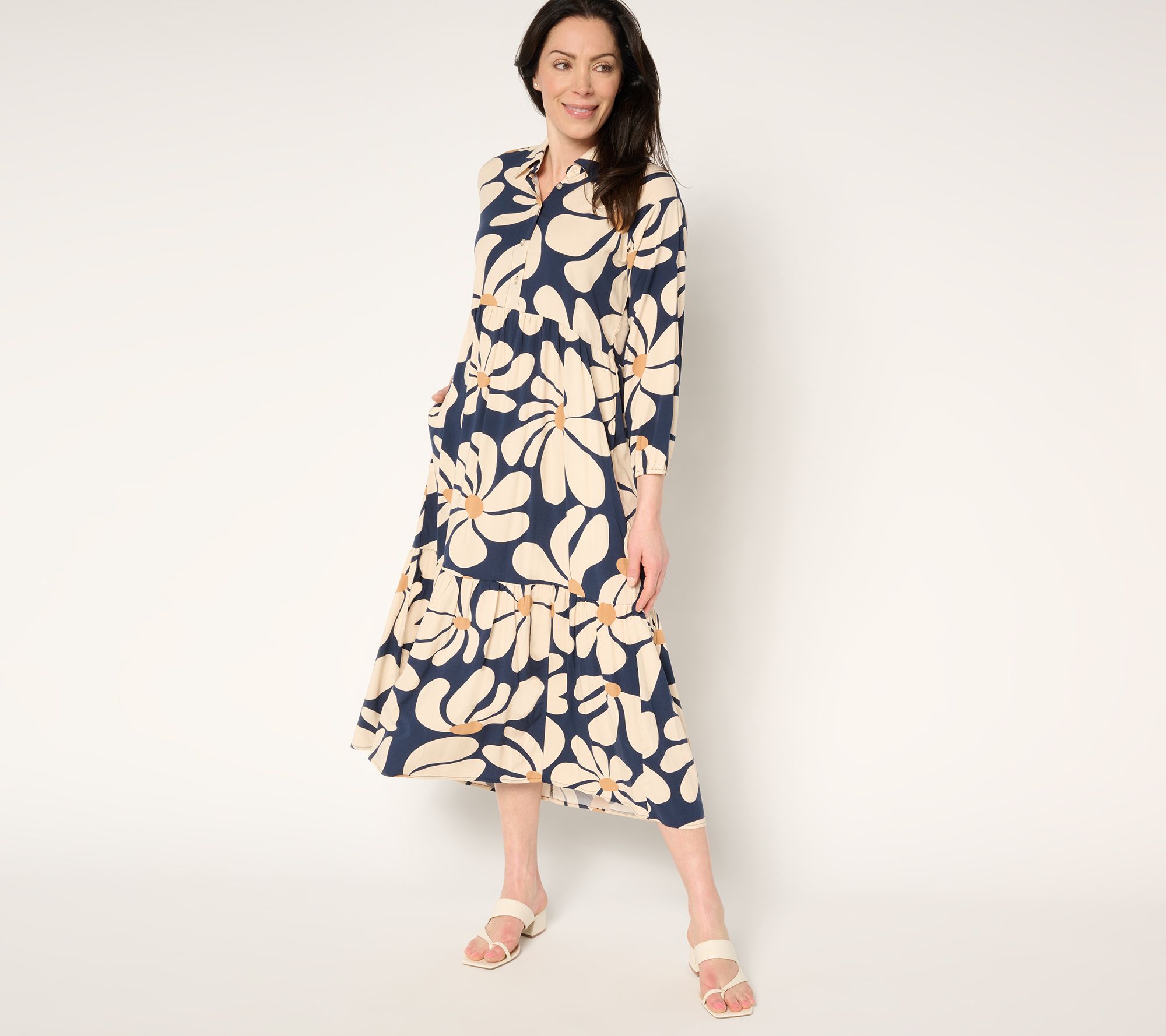Studio Park x Amy Stran Petite Printed Tiered Midi Shirtdress
