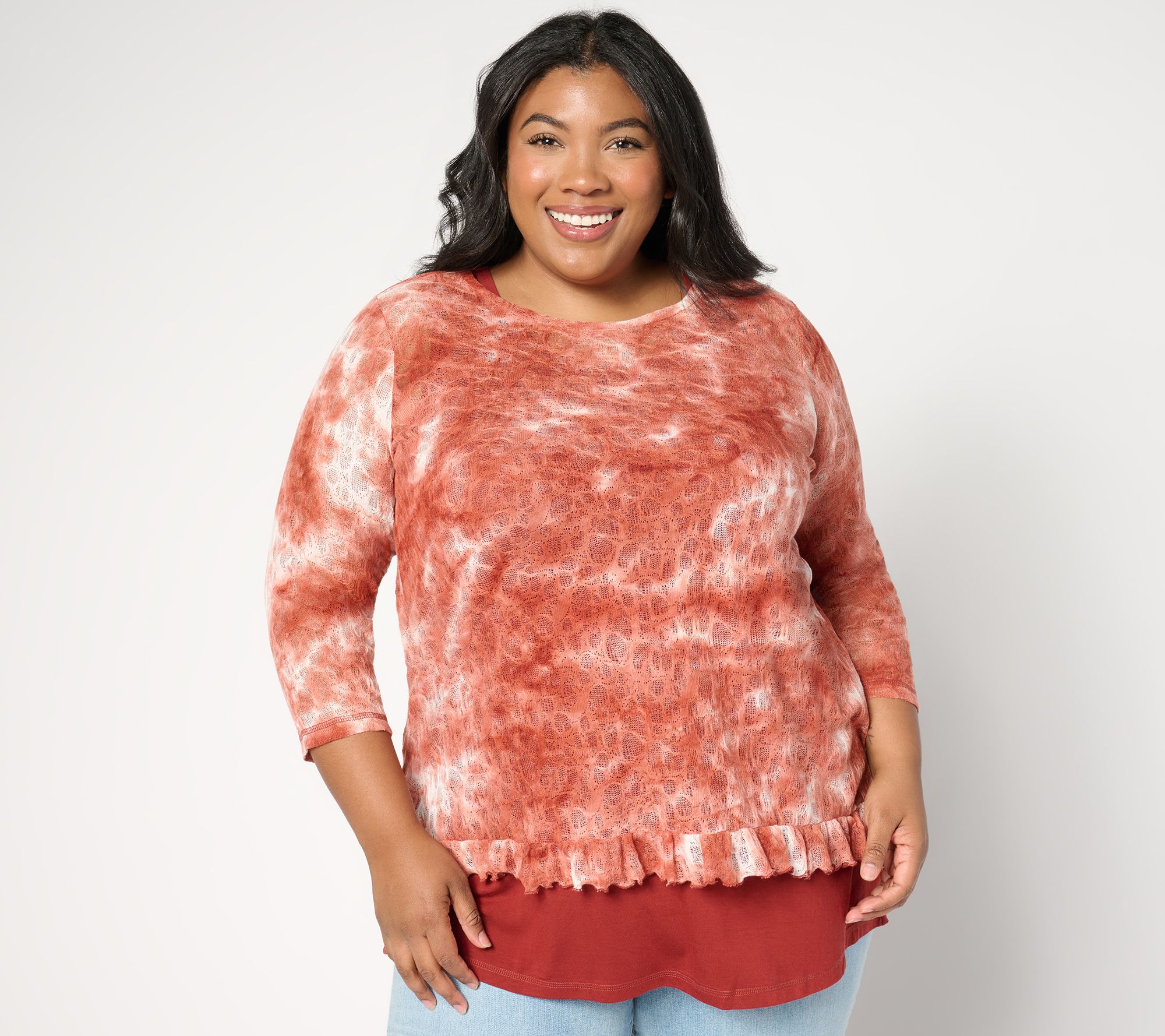 "As Is" LOGO by Lori Goldstein Fine Lace 3/4 Sleeve Top and Tank Set