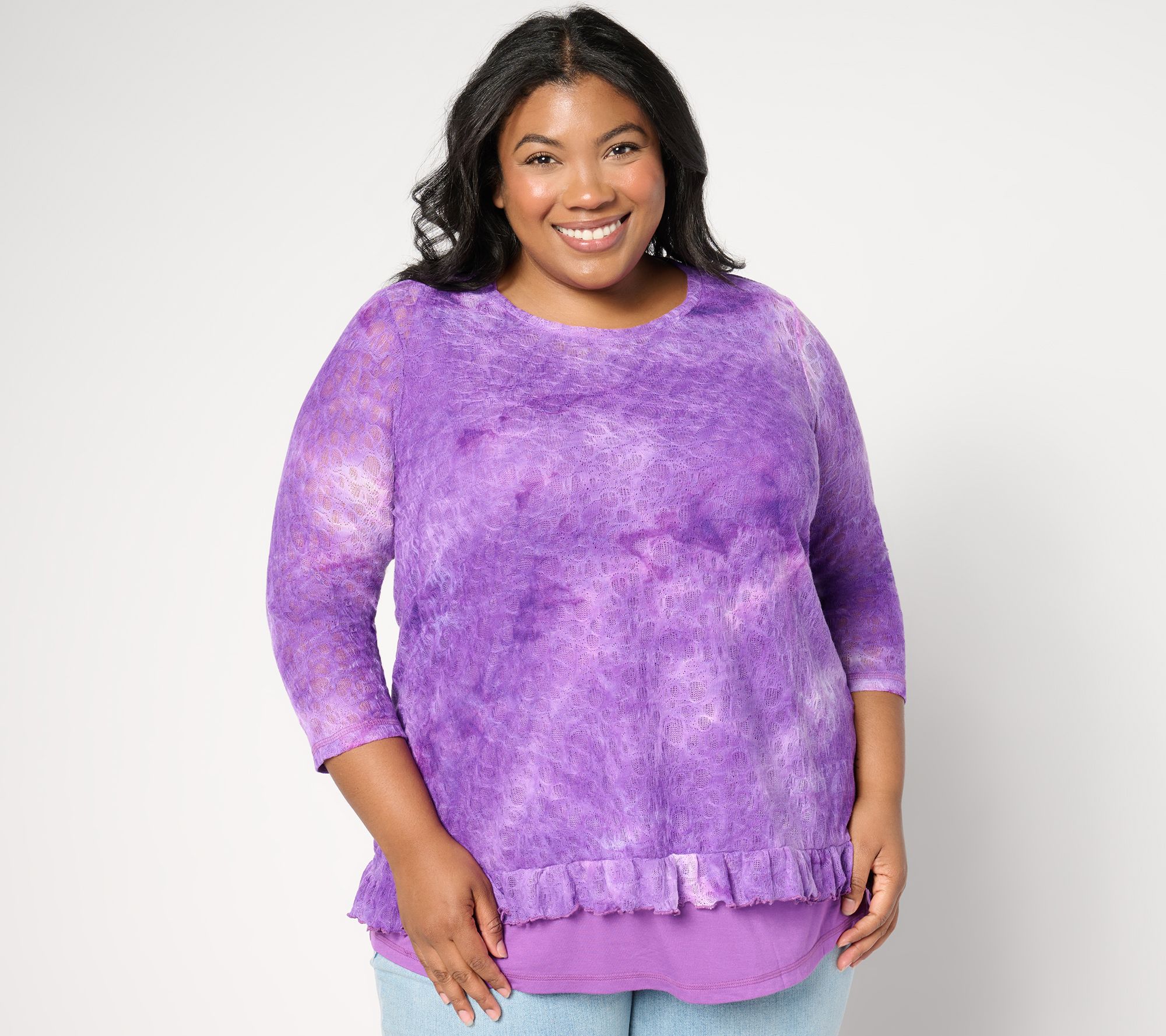 "As Is" LOGO by Lori Goldstein Fine Lace 3/4 Sleeve Top and Tank Set