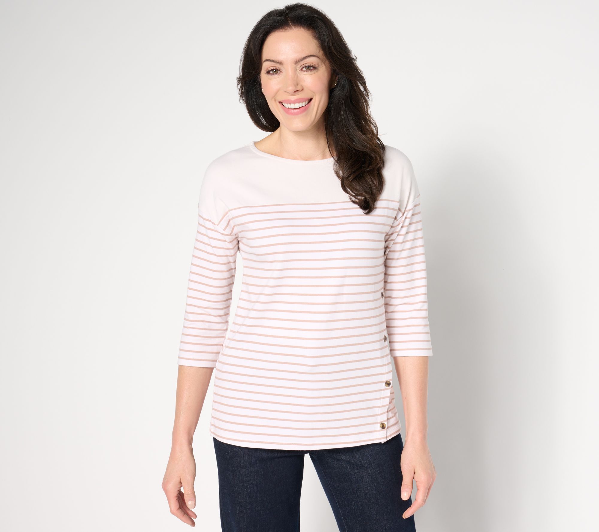 "As Is" Cuddl Duds Cottonwear + Striped Tee