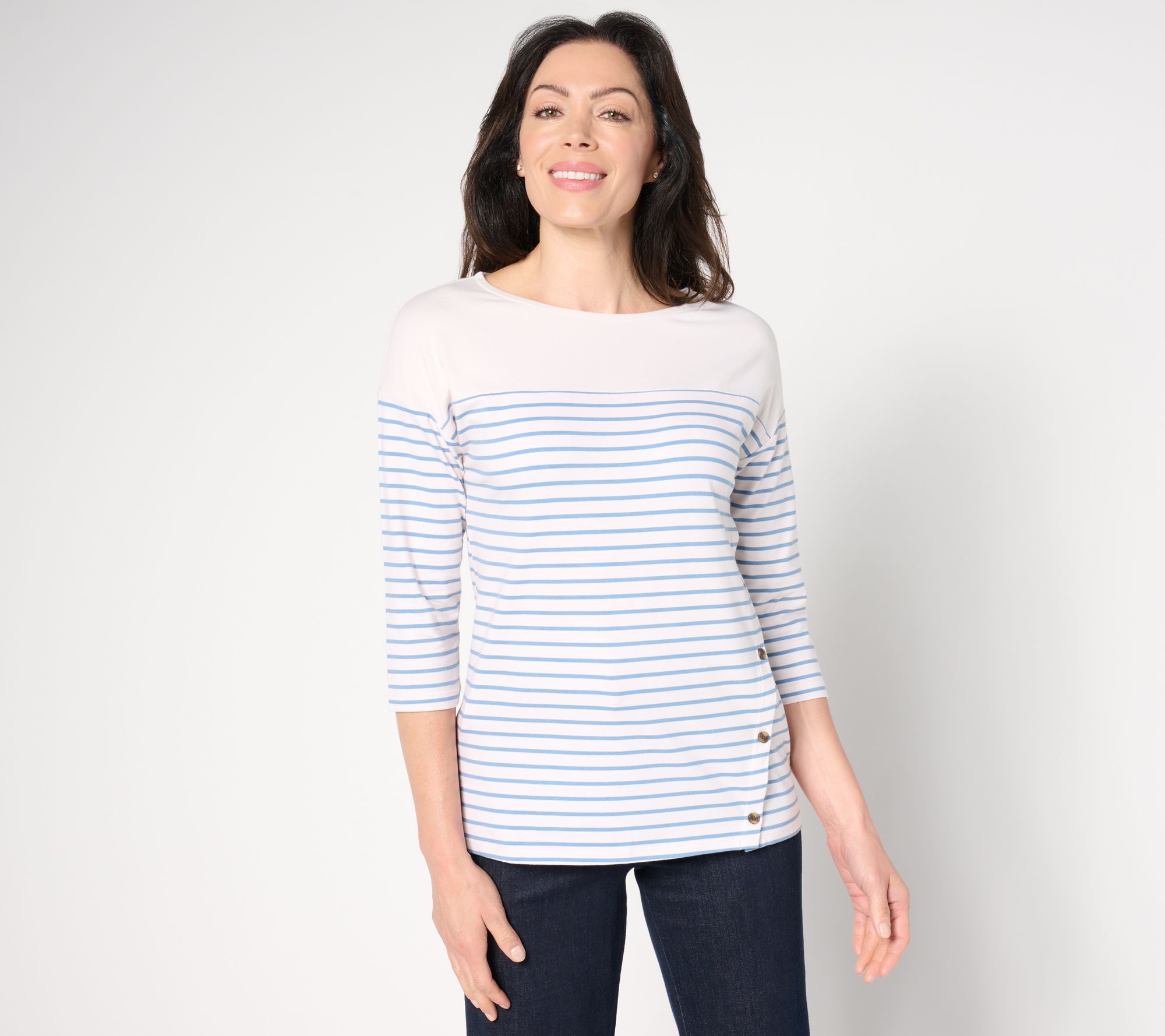 "As Is" Cuddl Duds Cottonwear + Striped Tee