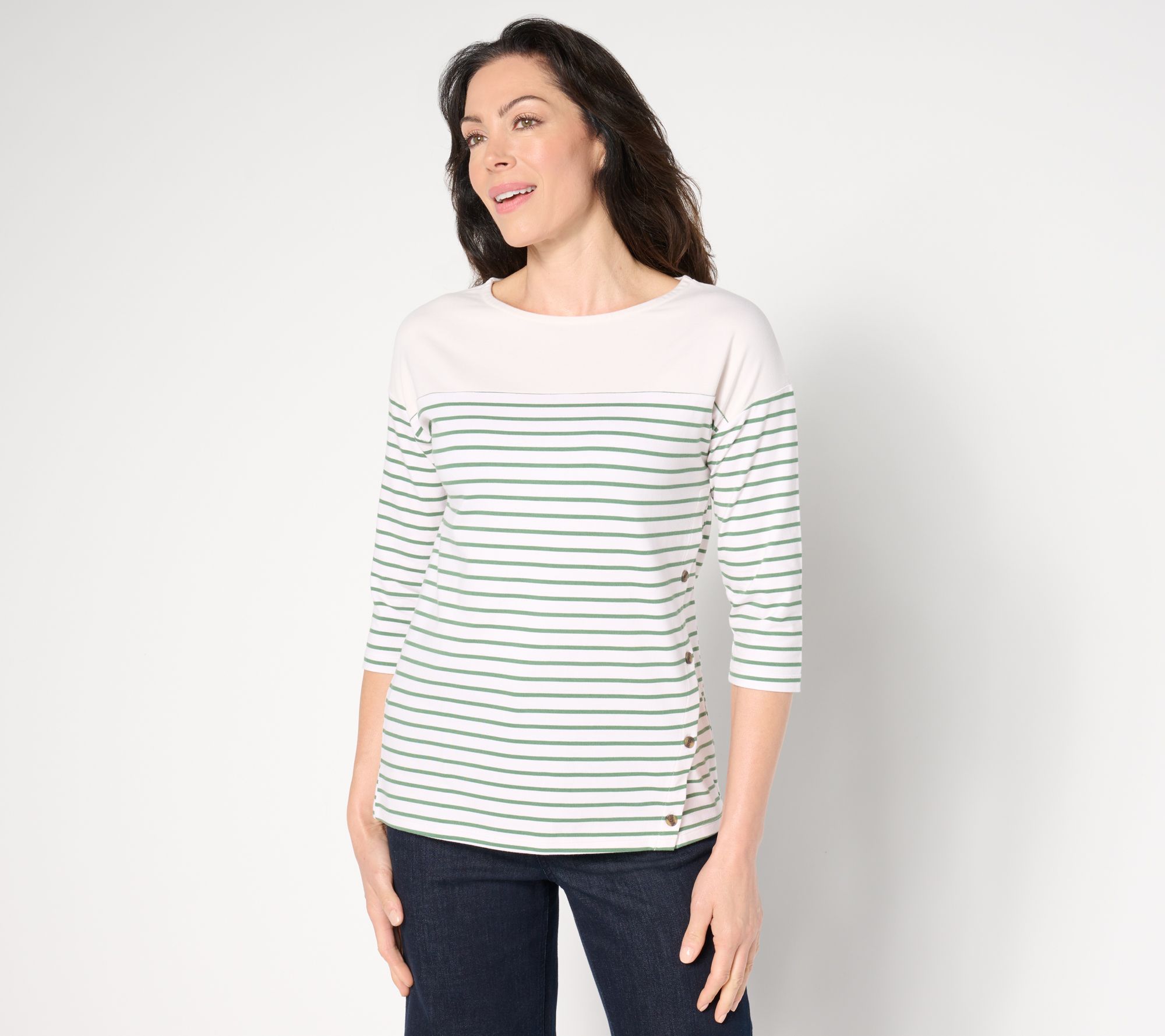 "As Is" Cuddl Duds Cottonwear + Striped Tee