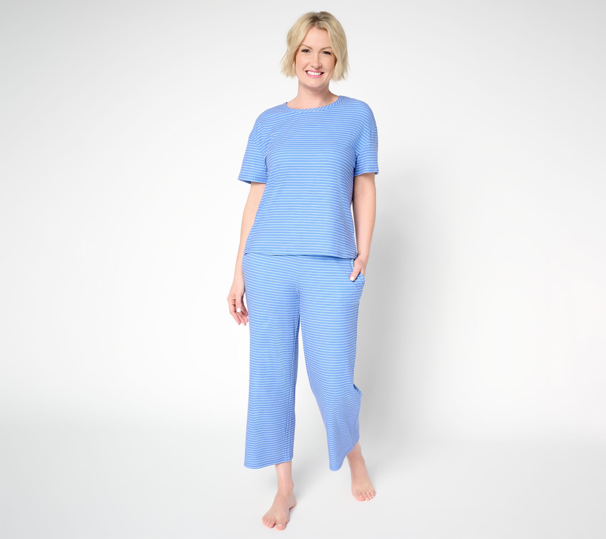 MUK LUKS Silky Rib Short Sleeve and Pant Lounge Set
