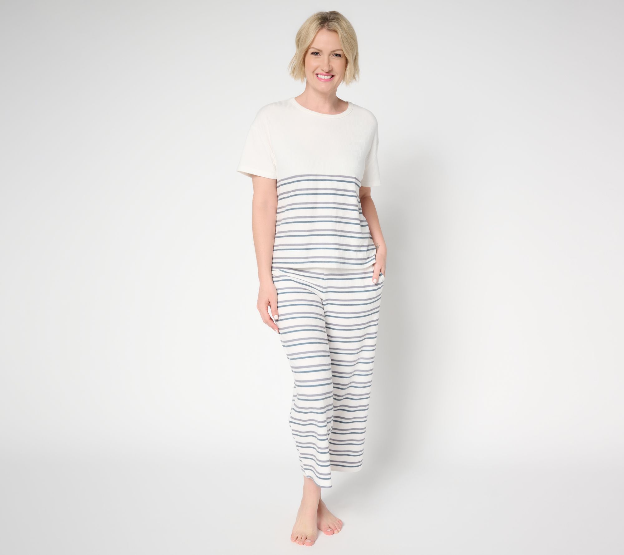 MUK LUKS Silky Rib Short Sleeve and Pant Lounge Set