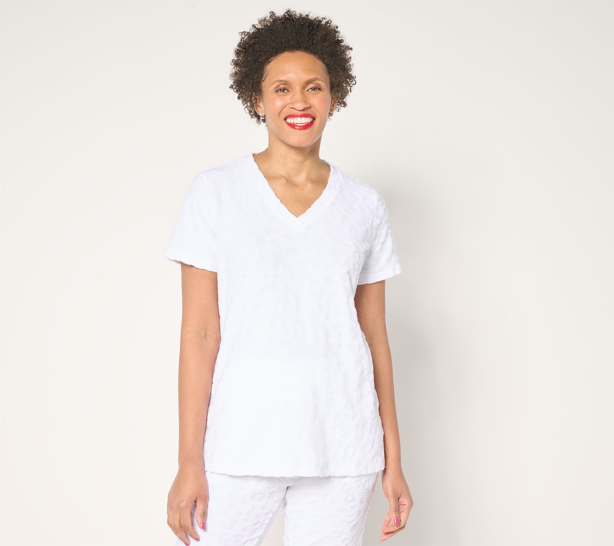 Belle Beach by Kim Gravel Poolside Terry Animal Jacquard V Neck Top