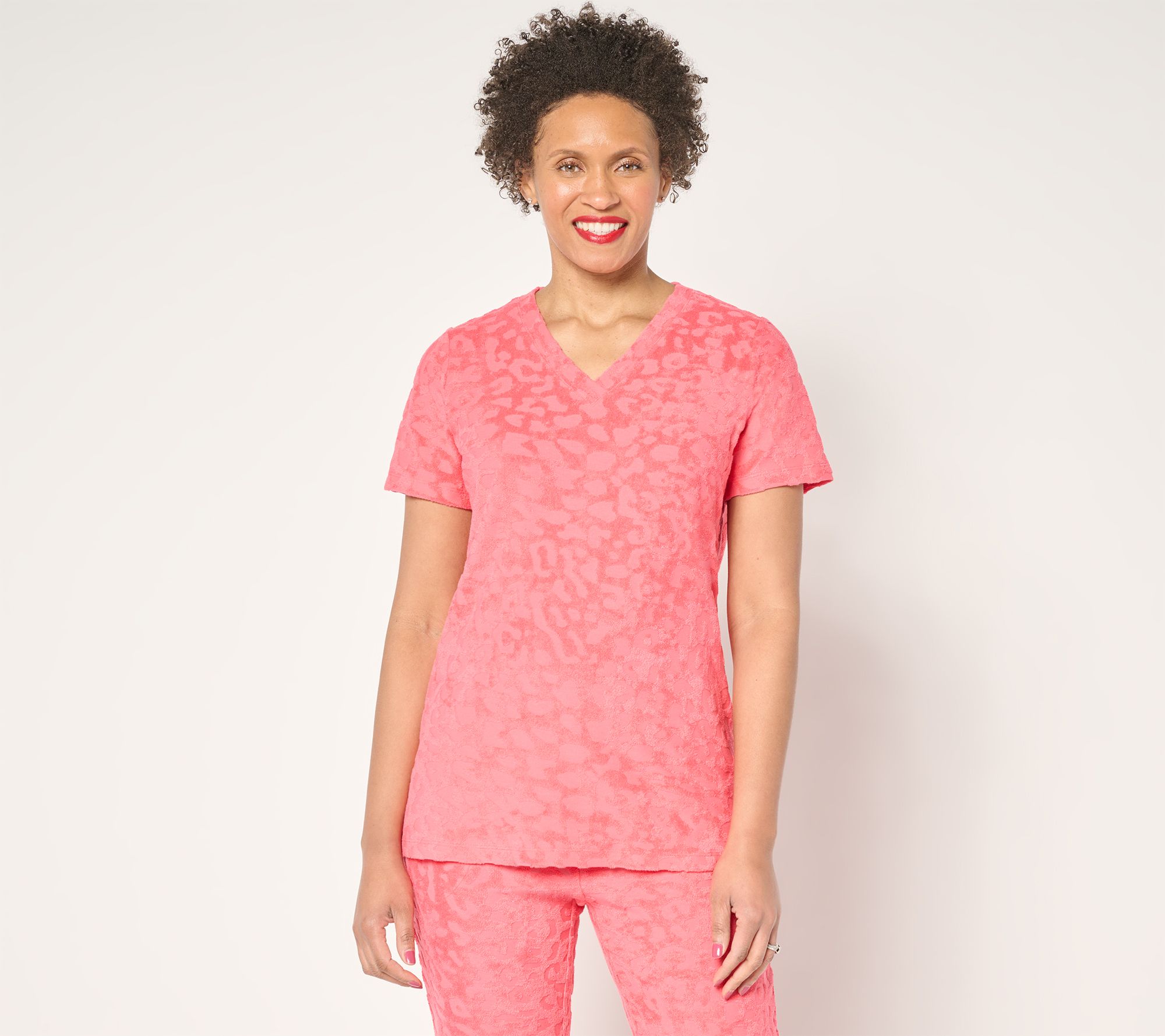 Belle Beach by Kim Gravel Poolside Terry Animal Jacquard V Neck Top