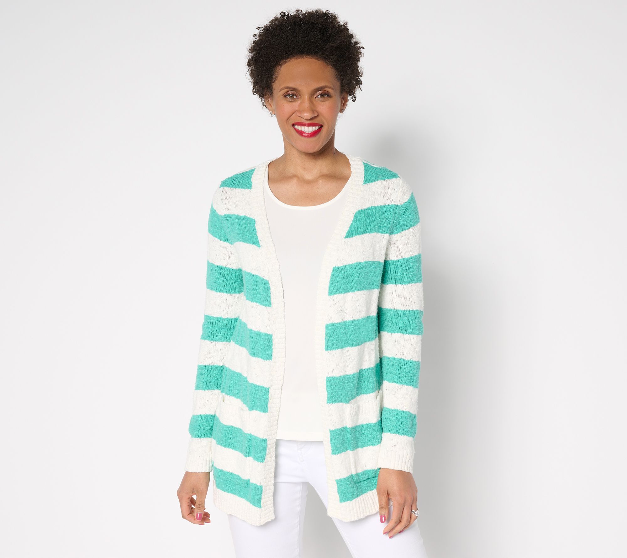 Belle by Kim Gravel Petite Cape Cod Coastal Cotton Slub Cardigan