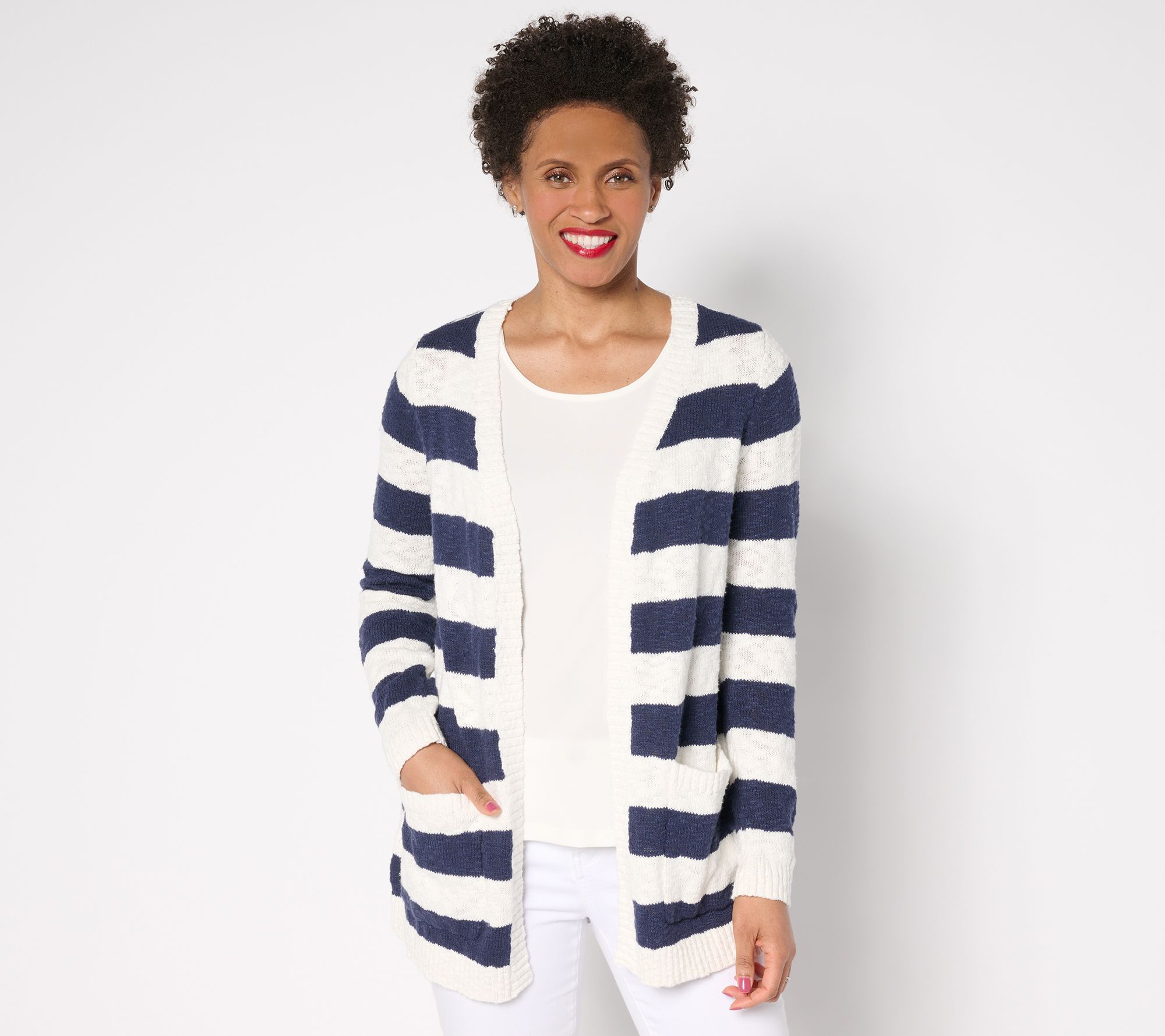 Belle by Kim Gravel Petite Cape Cod Coastal Cotton Slub Cardigan