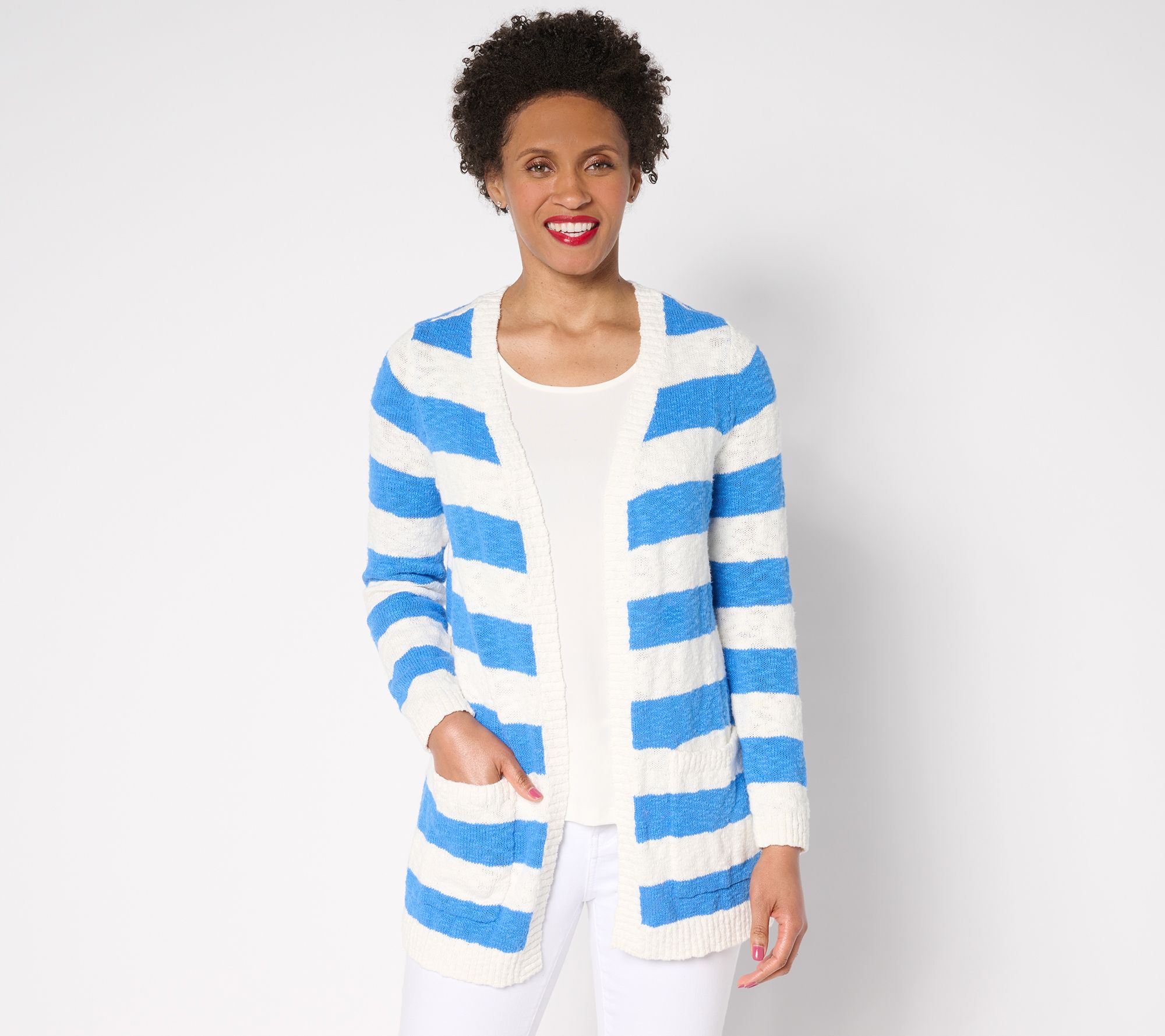 Belle by Kim Gravel Petite Cape Cod Coastal Cotton Slub Cardigan