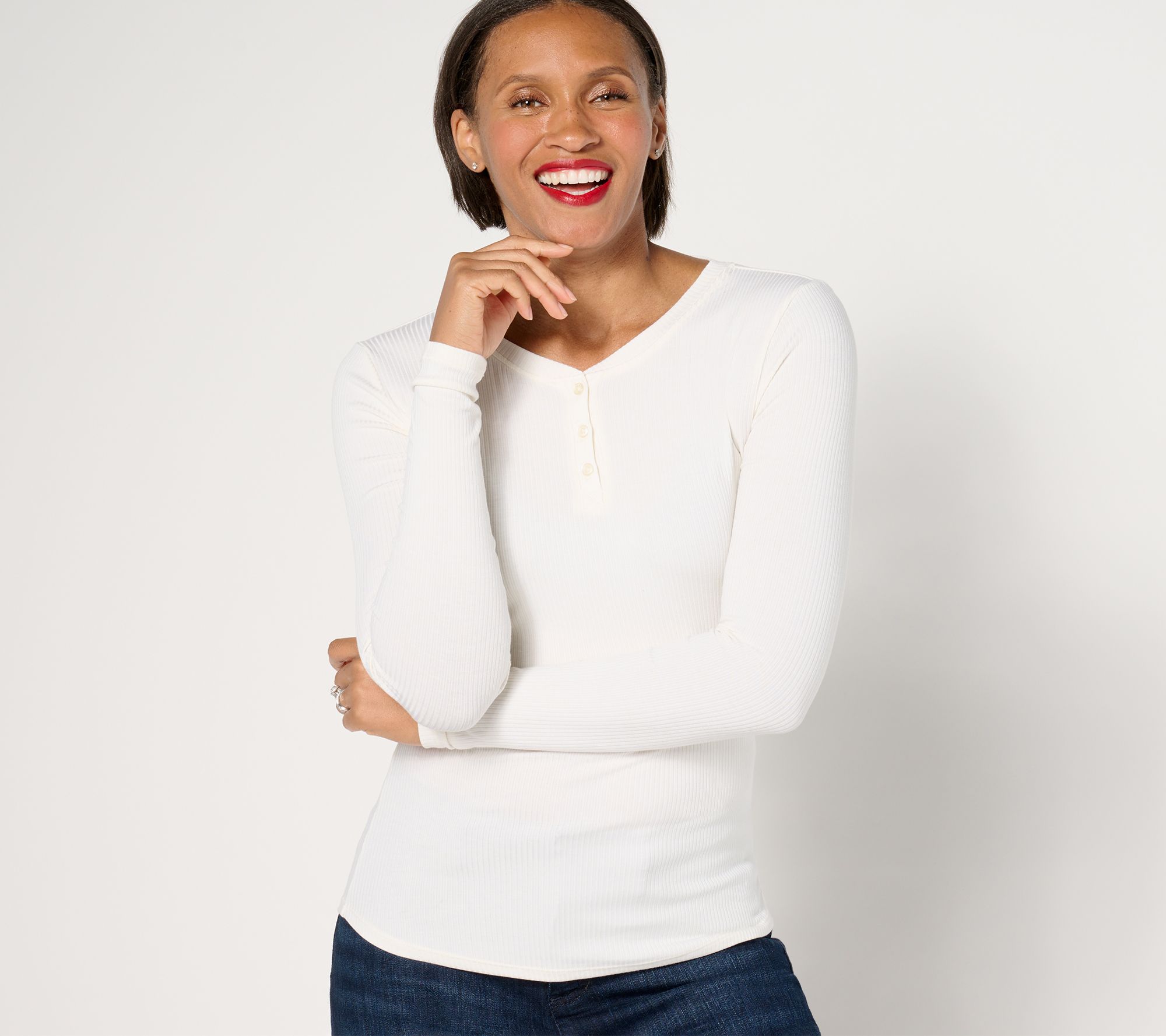 "As Is" Cuddl Duds Layers Stretch Rib Long Sleeve Henley