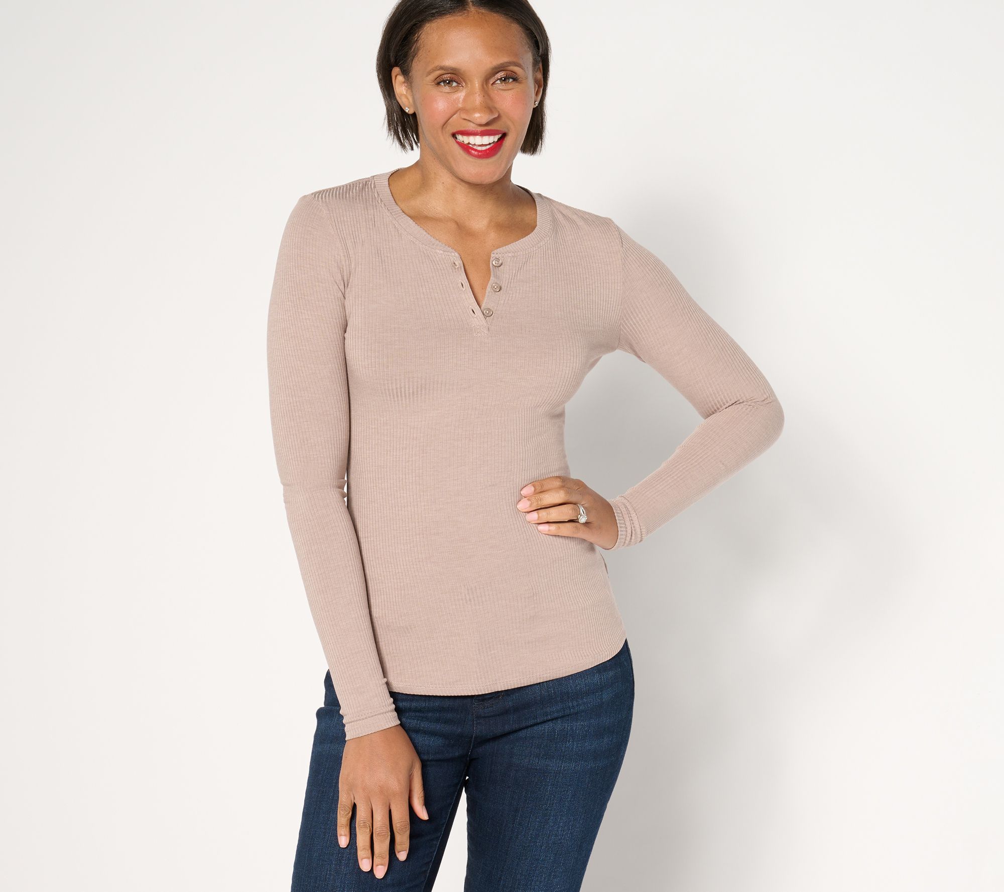 "As Is" Cuddl Duds Layers Stretch Rib Long Sleeve Henley