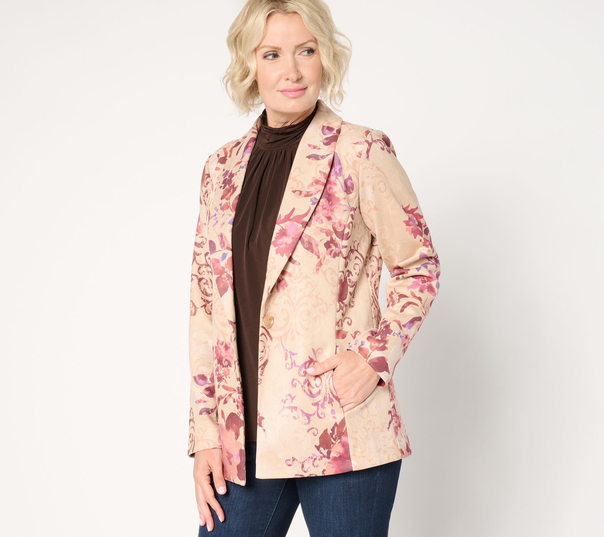 "As Is" GRAVER Susan Graver Petite Printed Faux Suede Blazer