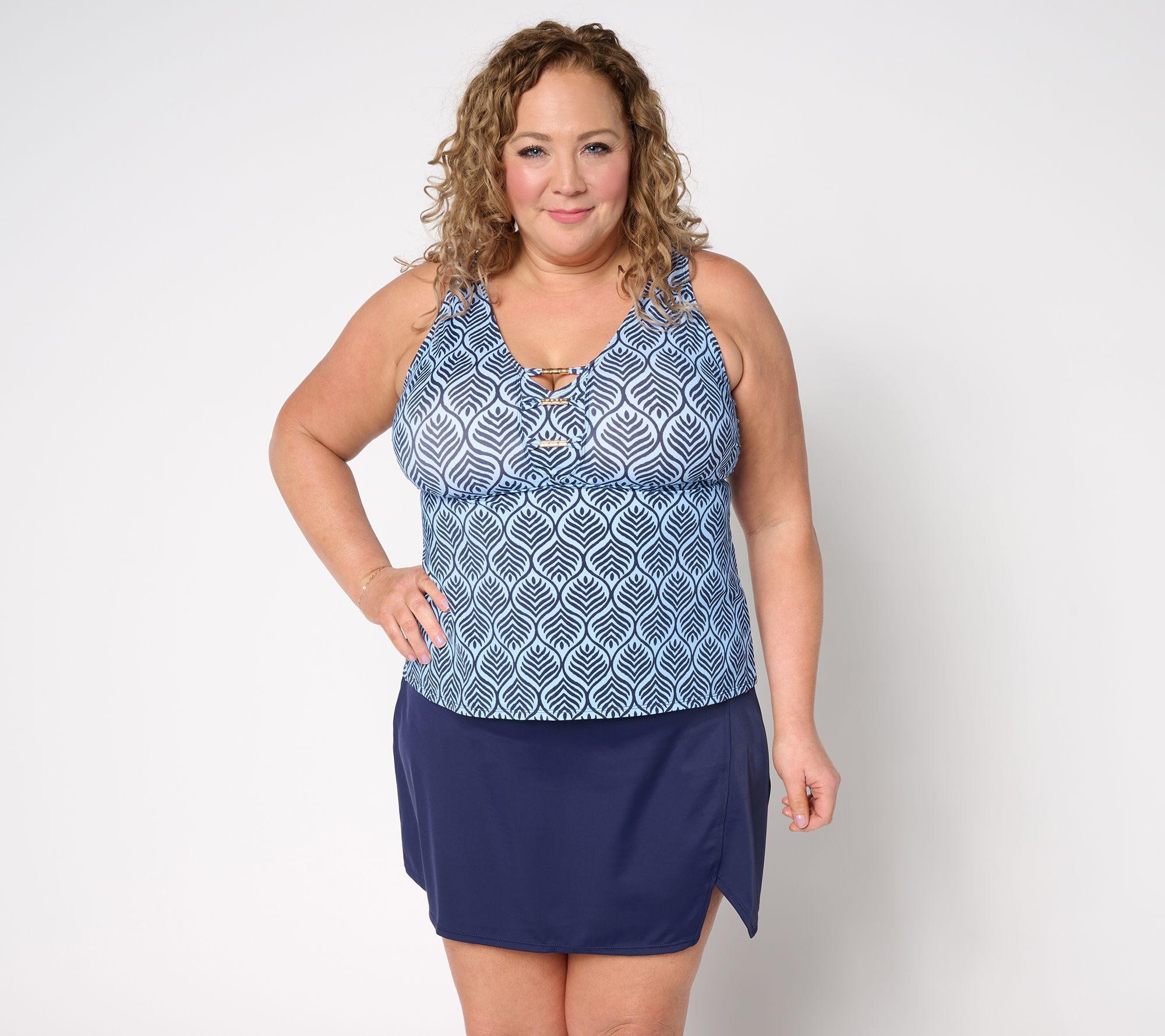 Susan Graver Soleil V-Neck Tankini with Skirt