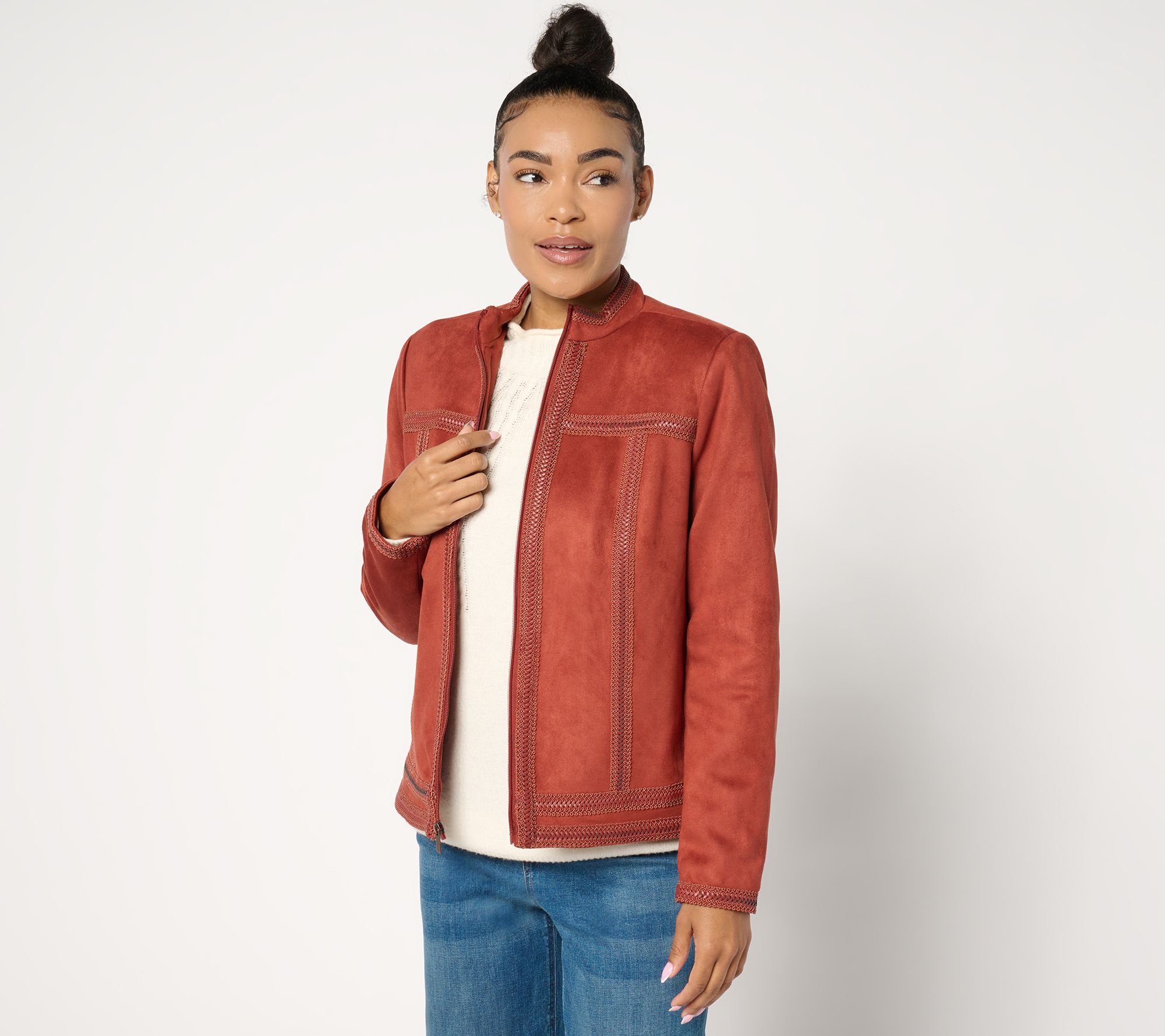"As Is" Denim & Co. Archives Faux Suede Jacket with Crochet Trim