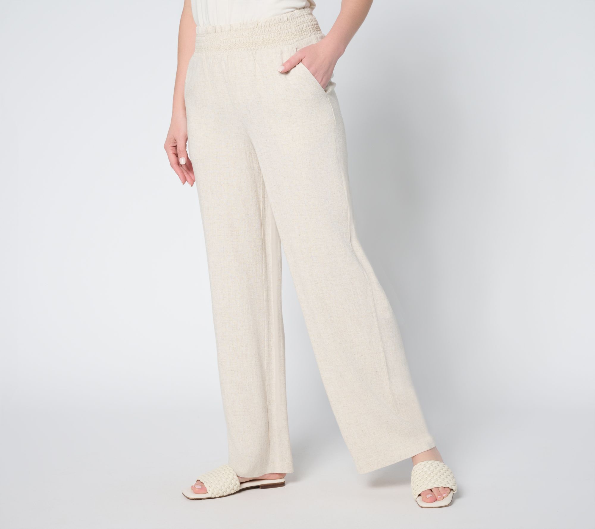 Belle by Kim Gravel Petite Riviera Linen Smocked Waist Wide Leg Pant