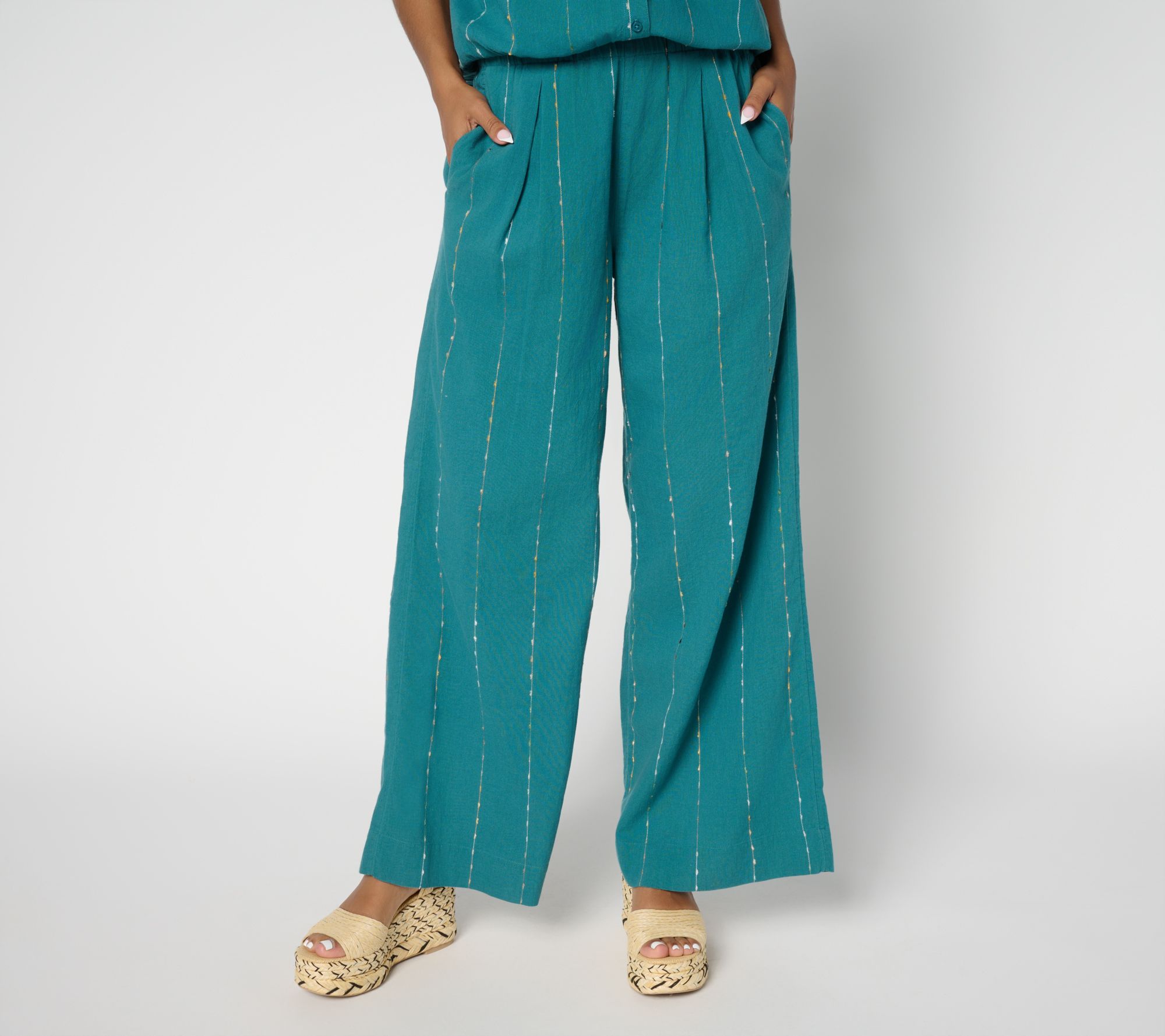 LOGO by Lori Goldstein Regular Cotton Full Length Wide Leg Pants