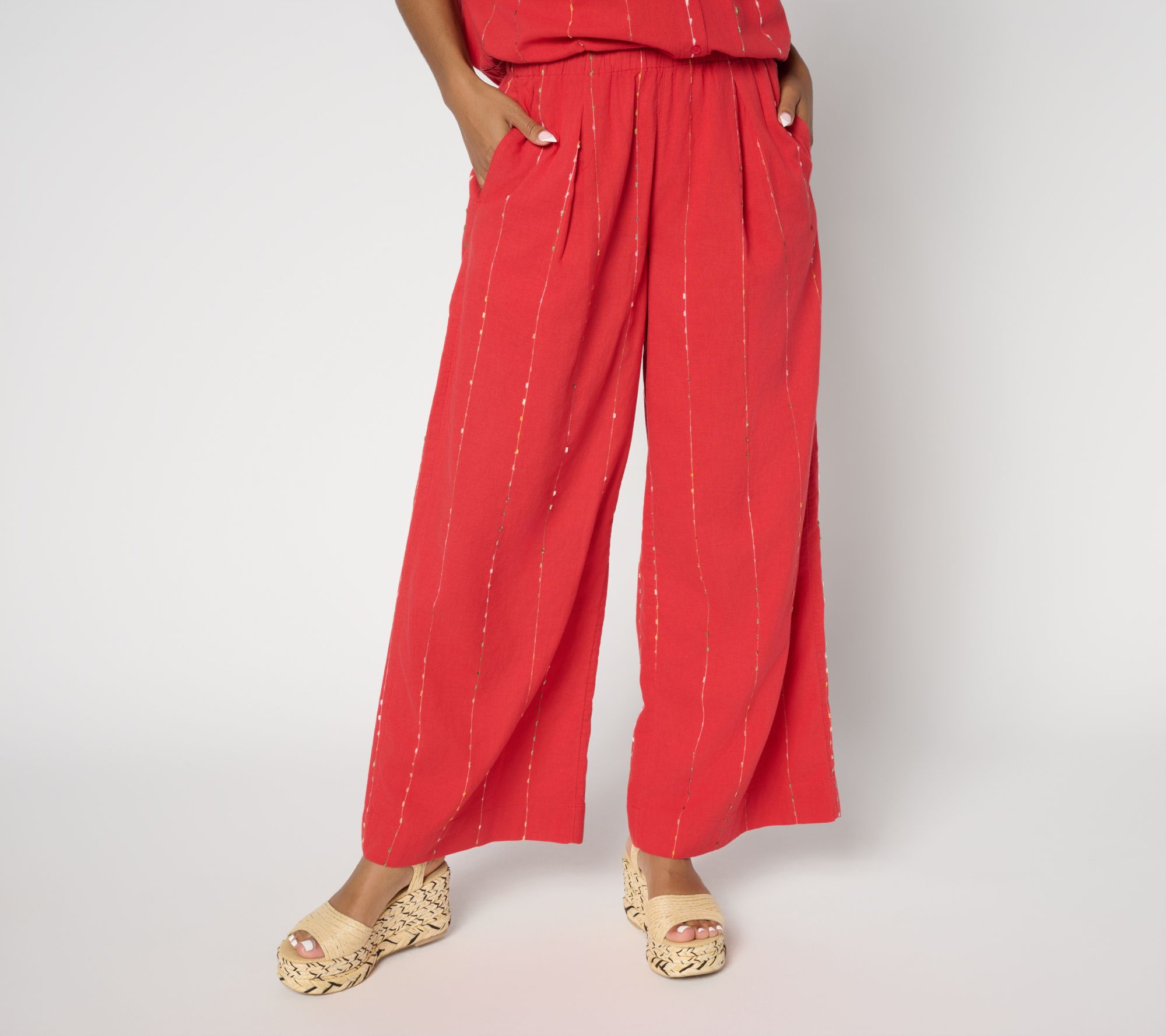 LOGO by Lori Goldstein Regular Cotton Full Length Wide Leg Pants