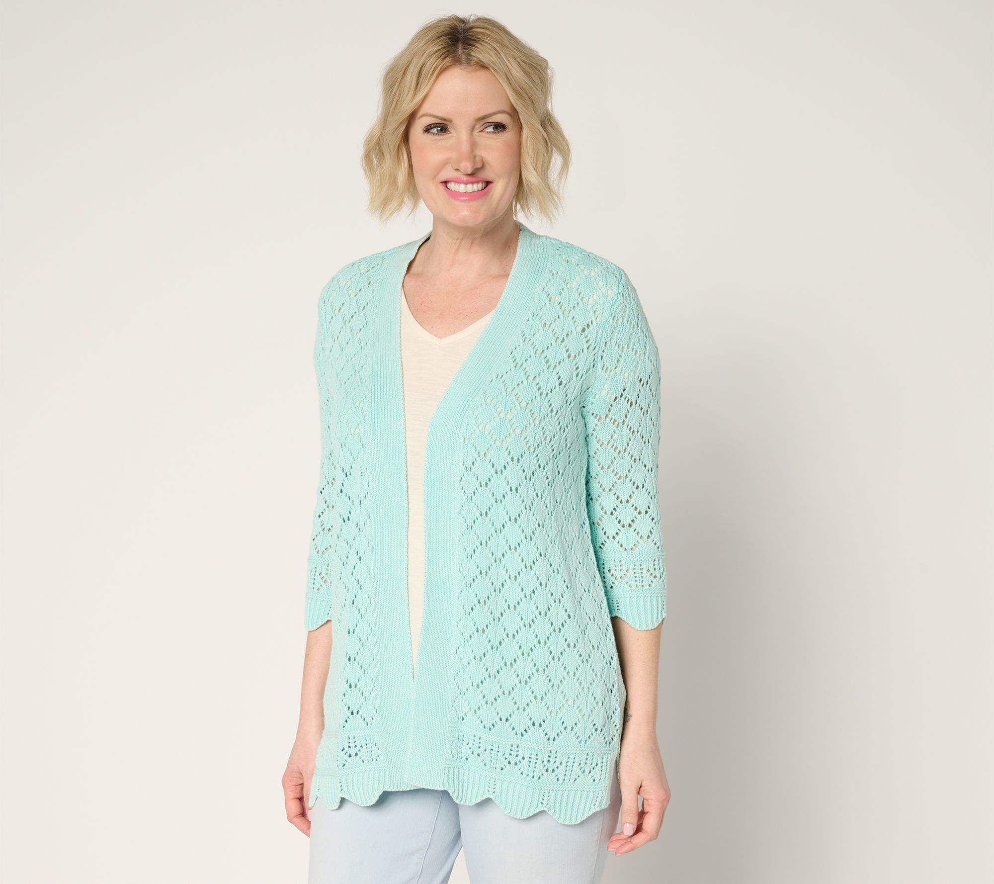 Denim & Co. Regular 100% Cotton Pointelle Cardigan