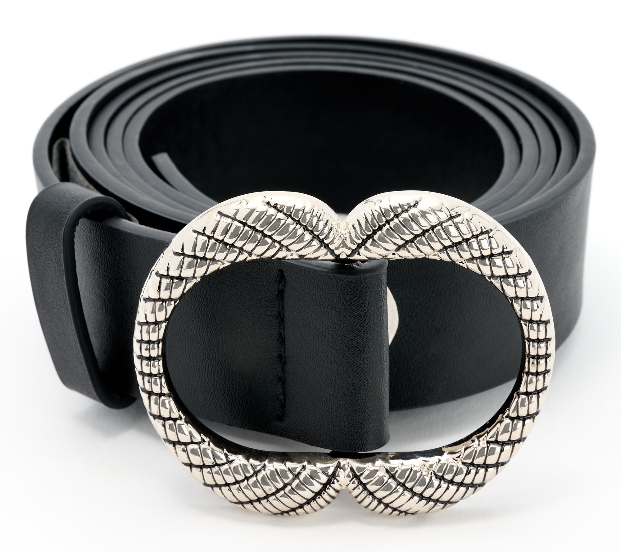 "As Is" Susan Graver Faux Leather Belt w/ Twisted Metal Cord Buckle
