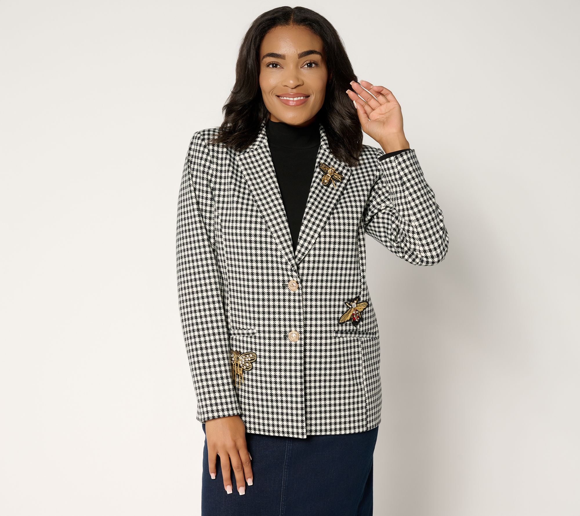 Tailored by Susan Graver Printed Ponte Embellished Blazer
