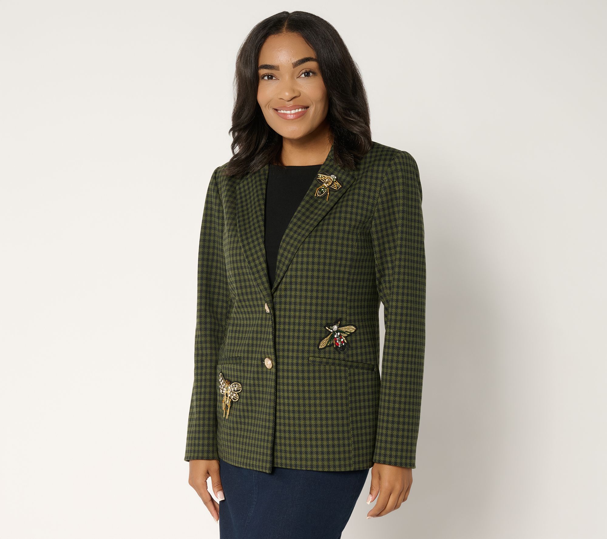 Tailored by Susan Graver Printed Ponte Embellished Blazer