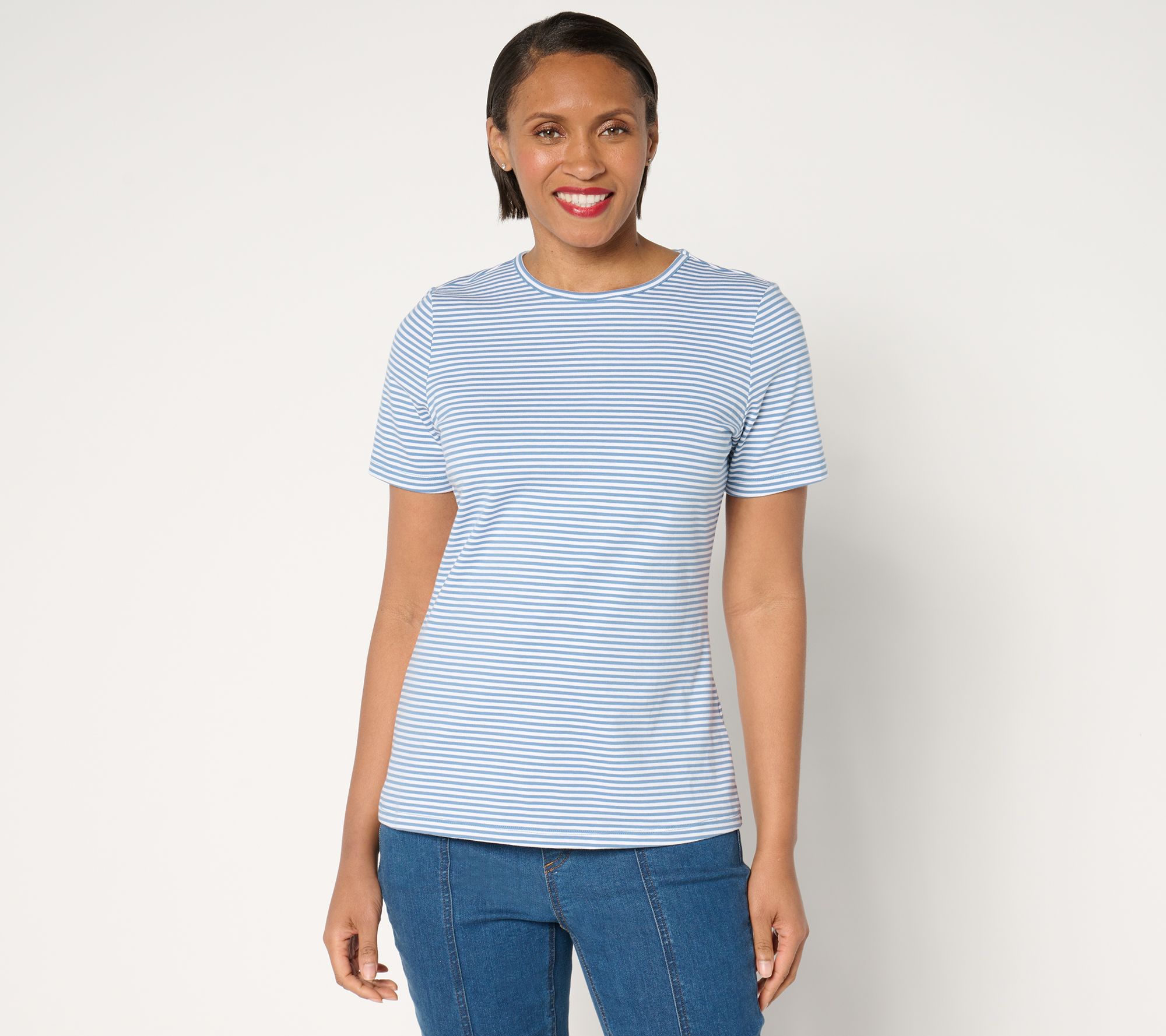"As Is" Denim & Co. Essentials Perfect Jersey Yarn Dye Striped Top