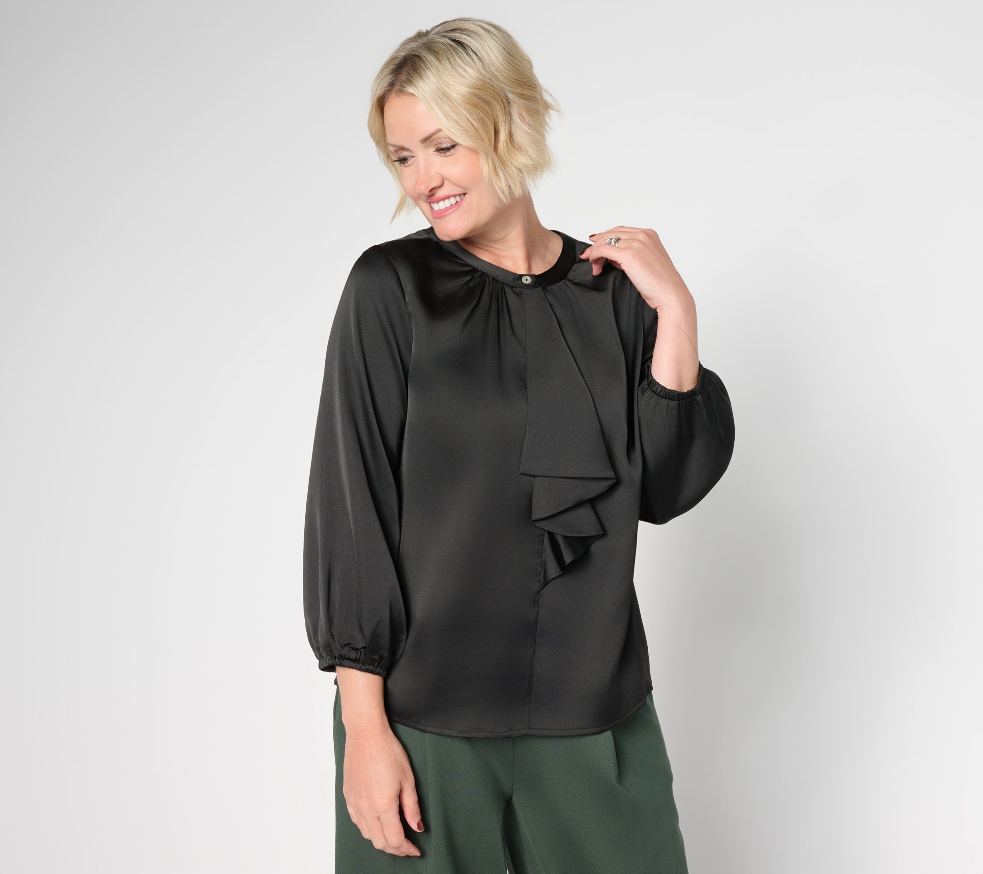 トップス ENFOLD DRAPE FLARE BLOUSE トップス ENFOLD DRAPE FLARE BLOUSE Women's Drape Neck Blouse