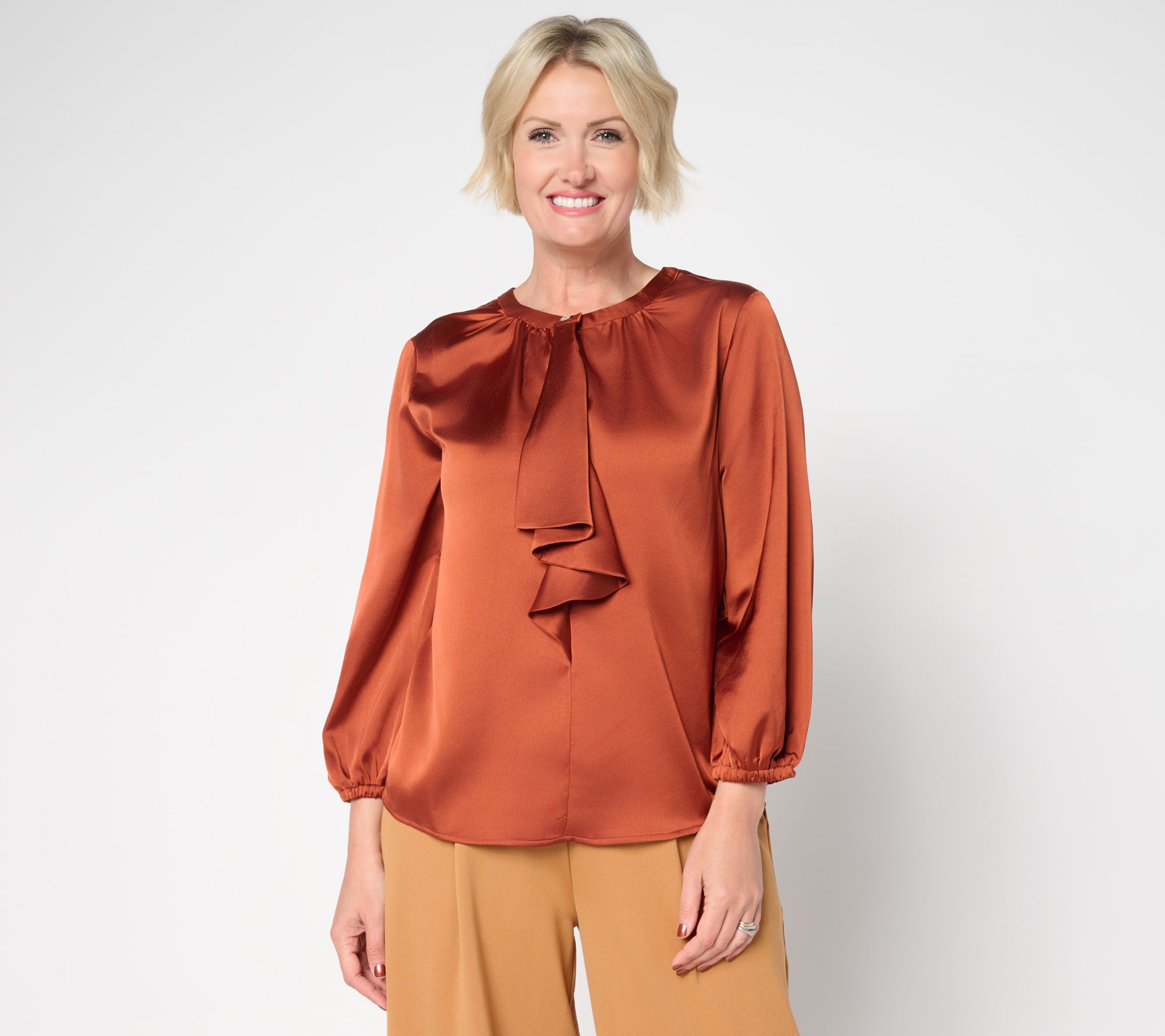 by Stacy London Satin Draped Front Blouse