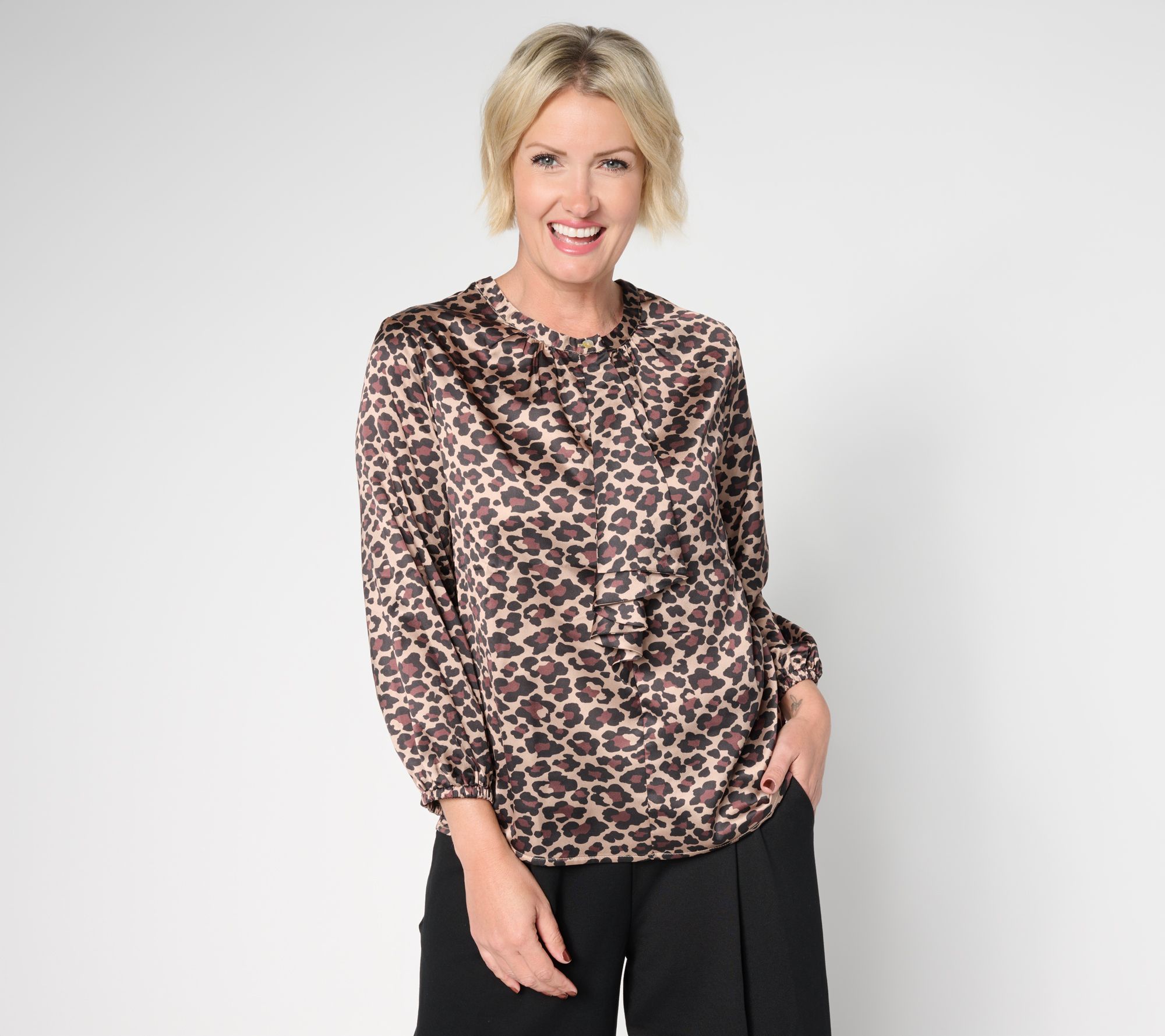 by Stacy London Satin Draped Front Blouse