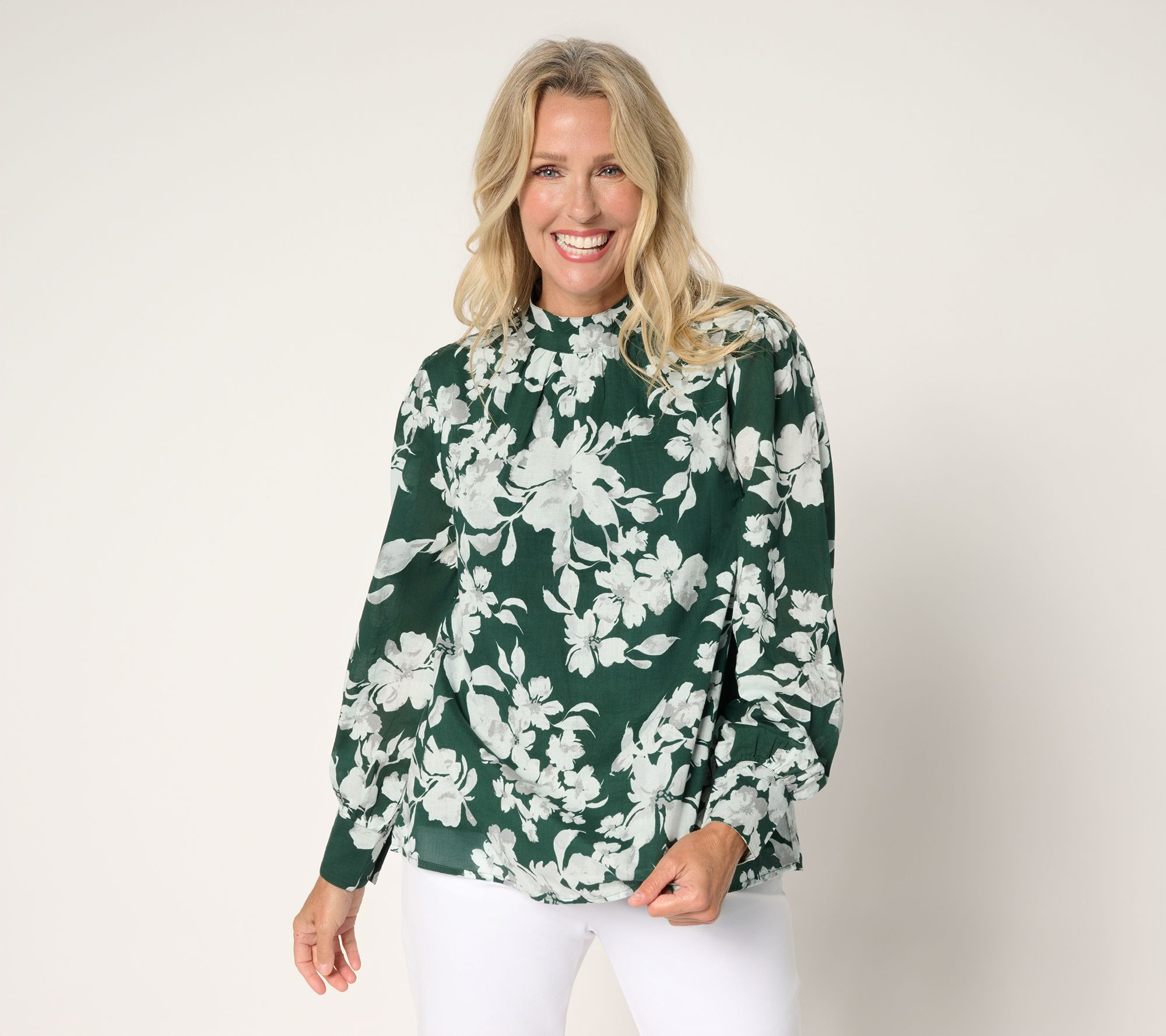 BEAUTIFUL by Lawrence Zarian Printed Mock Neck Blouse