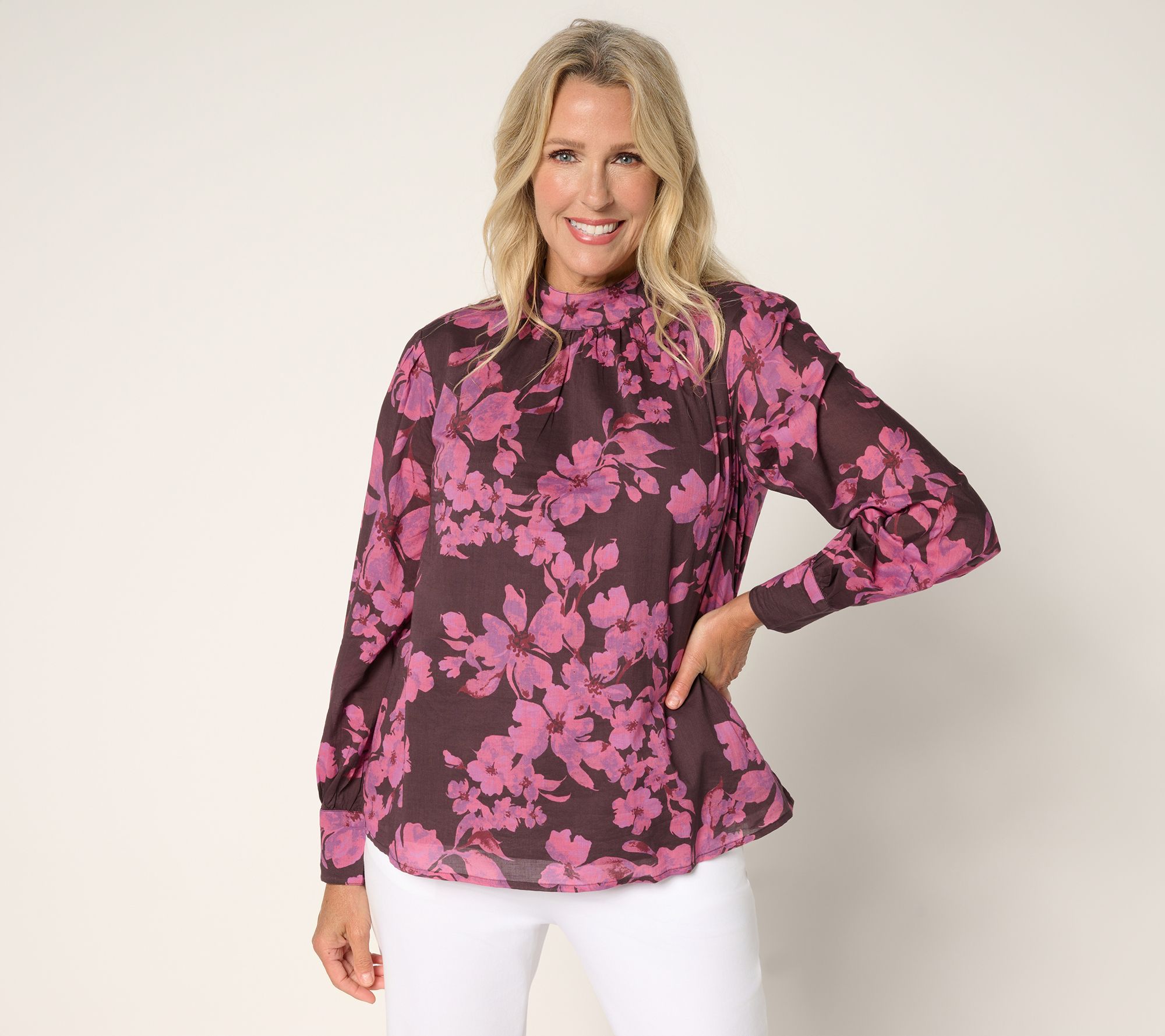 BEAUTIFUL by Lawrence Zarian Printed Mock Neck Blouse