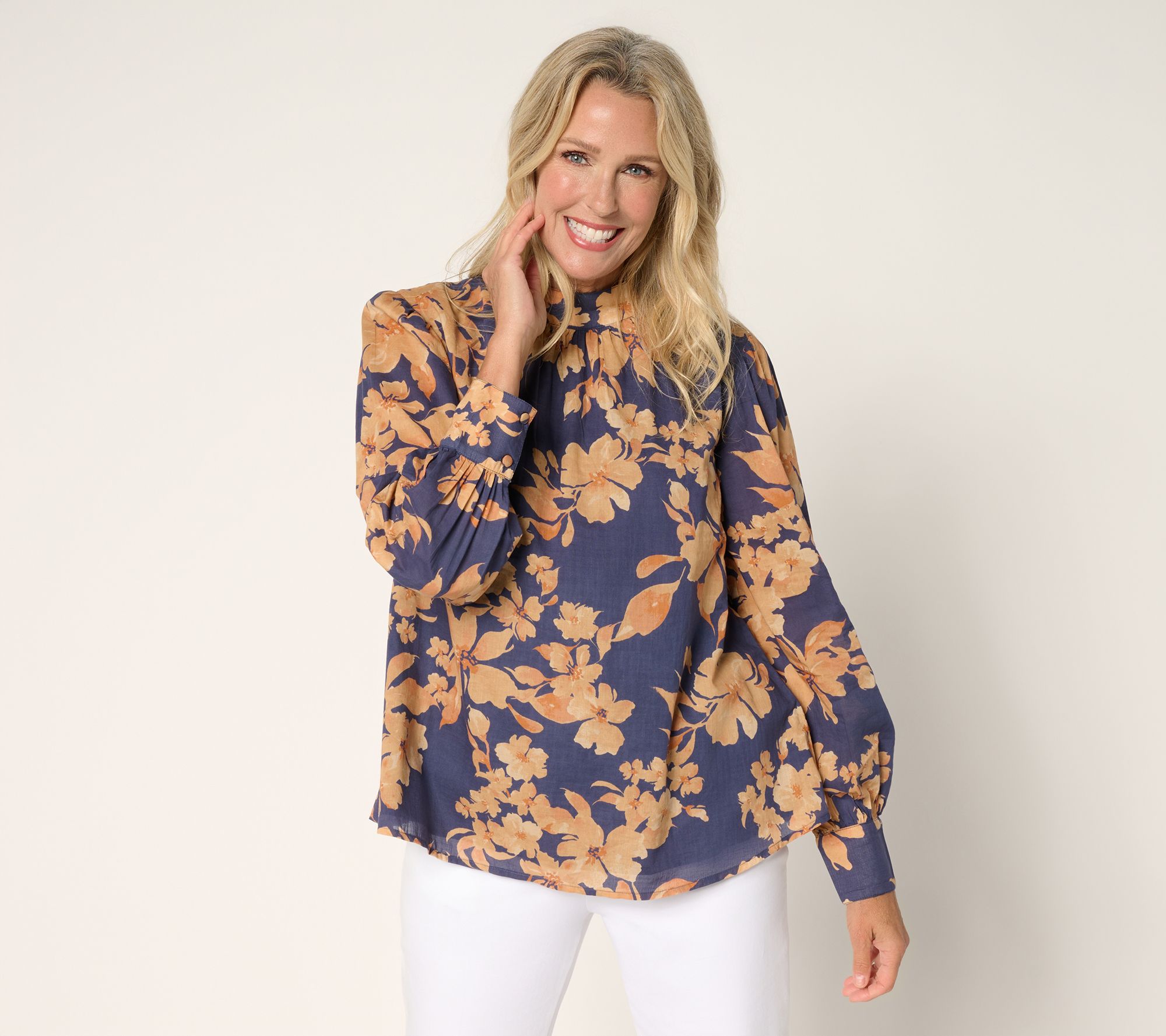 BEAUTIFUL by Lawrence Zarian Printed Mock Neck Blouse