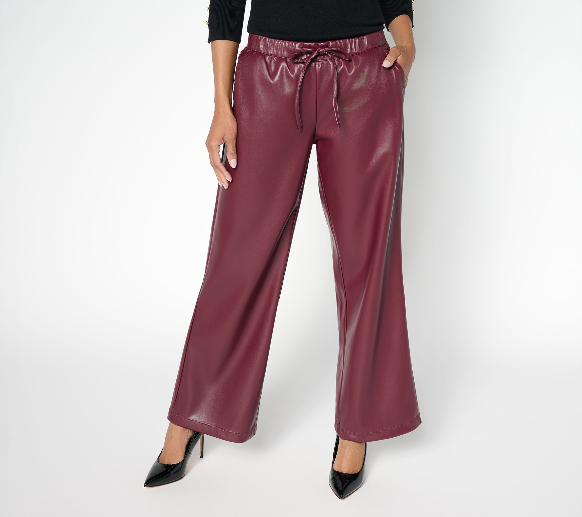 NYDJ Relaxed Pull-On Wideleg Stretch Faux Leather Ankle Pants