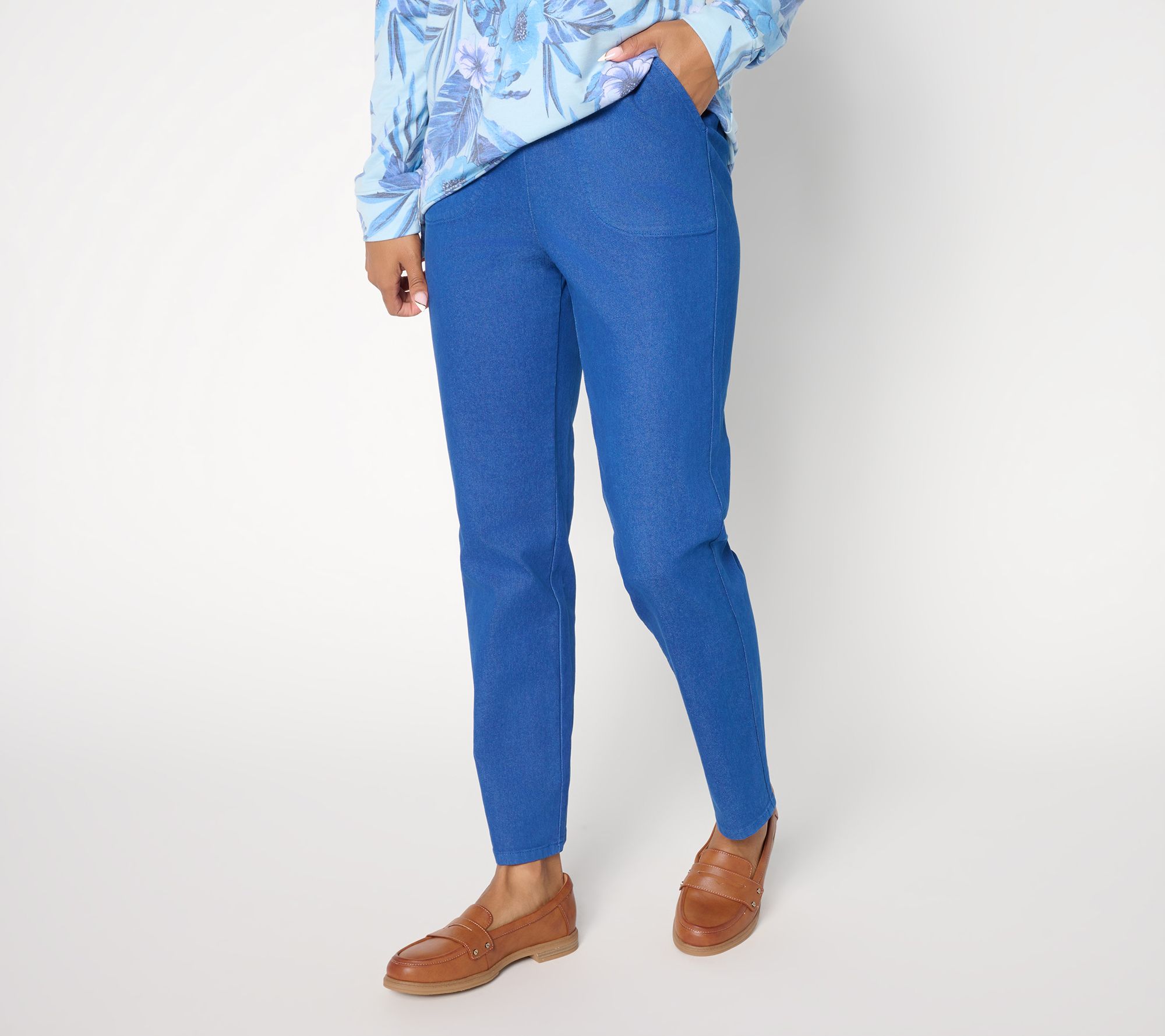 Denim & Co. Petite Flat Front Side Pocket Pants