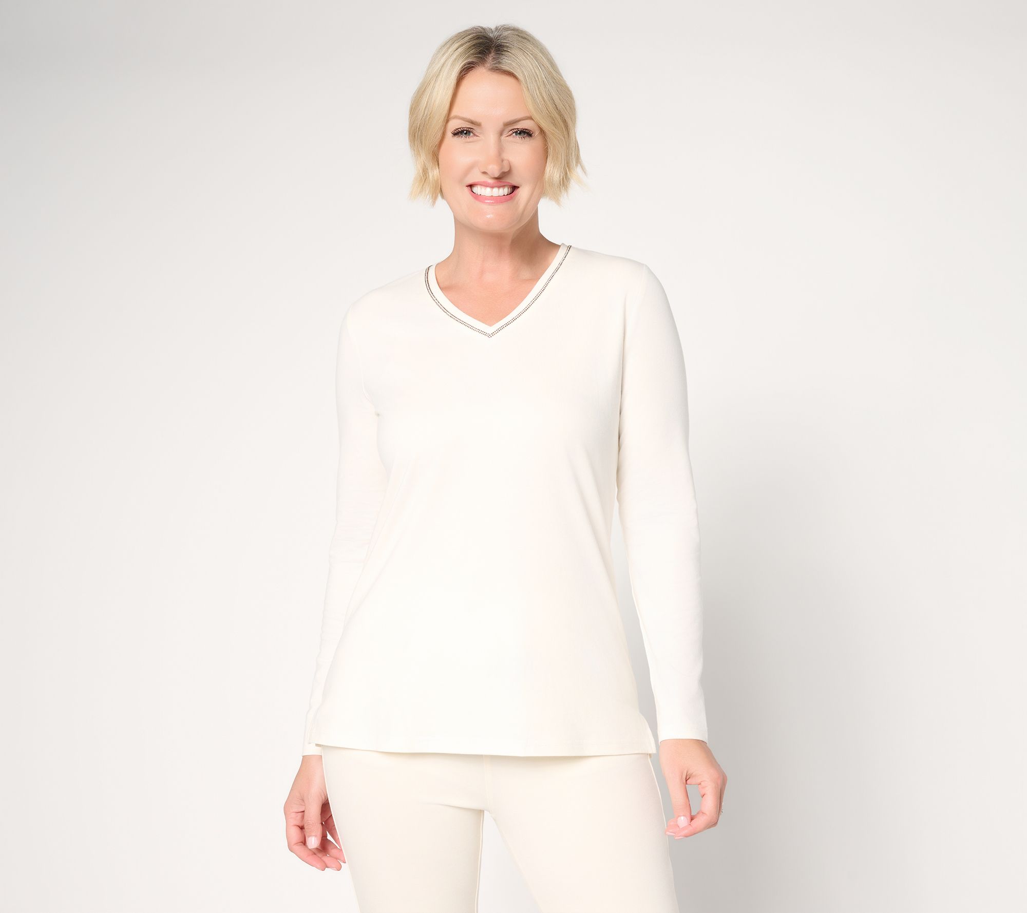 Jingle Belles by Kim Gravel TripleLuxe Knit Sparkle V-Neck Top